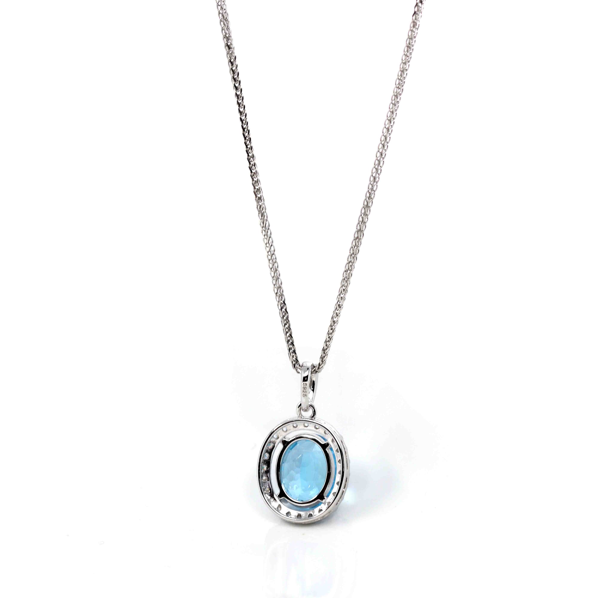 Baikalla Jewelry Silver Topaz Necklace Sterling Silver Natural Topaz Luxury Pendant Necklace With CZ