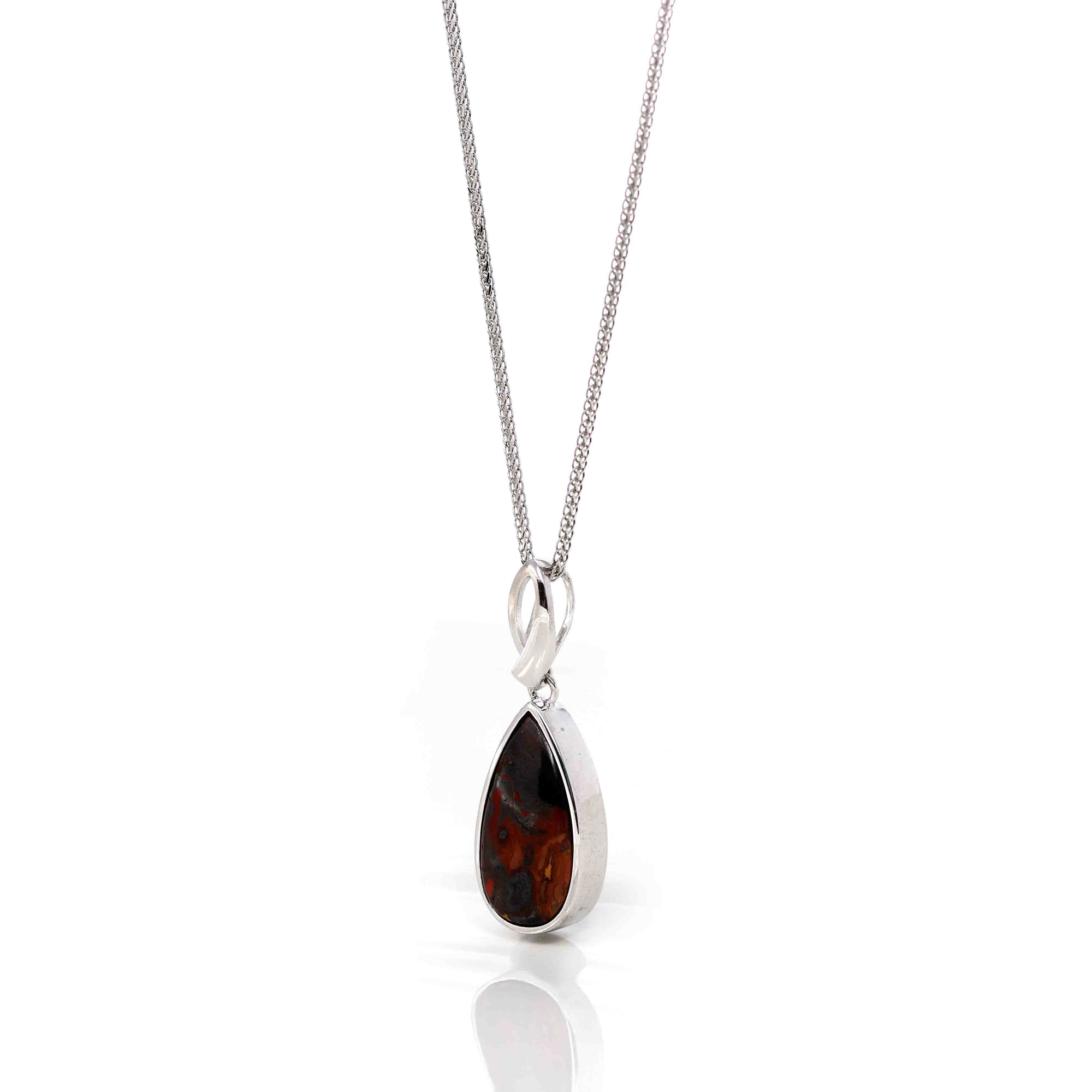 Baikalla Jewelry Gemstone Pendant Necklace Sterling Silver Freeform Tear Drop Cut Australian Boulder Opal Bezel Set Necklace