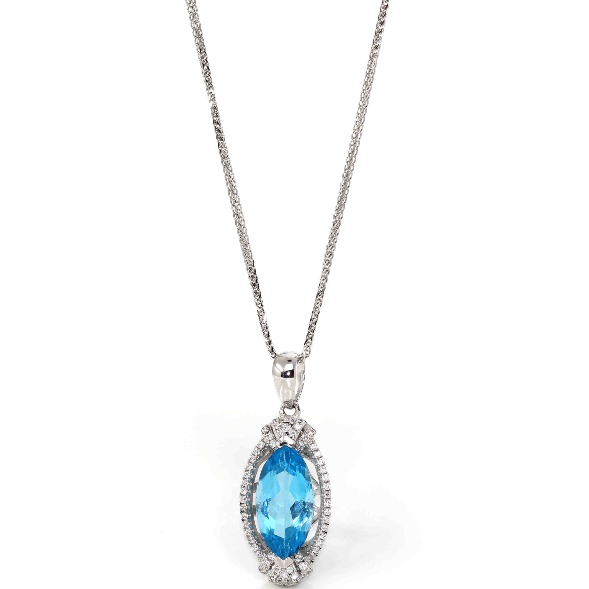 Baikalla Jewelry Silver Topaz Necklace Sterling Silver Natural Topaz Luxury Pendant Necklace With CZ