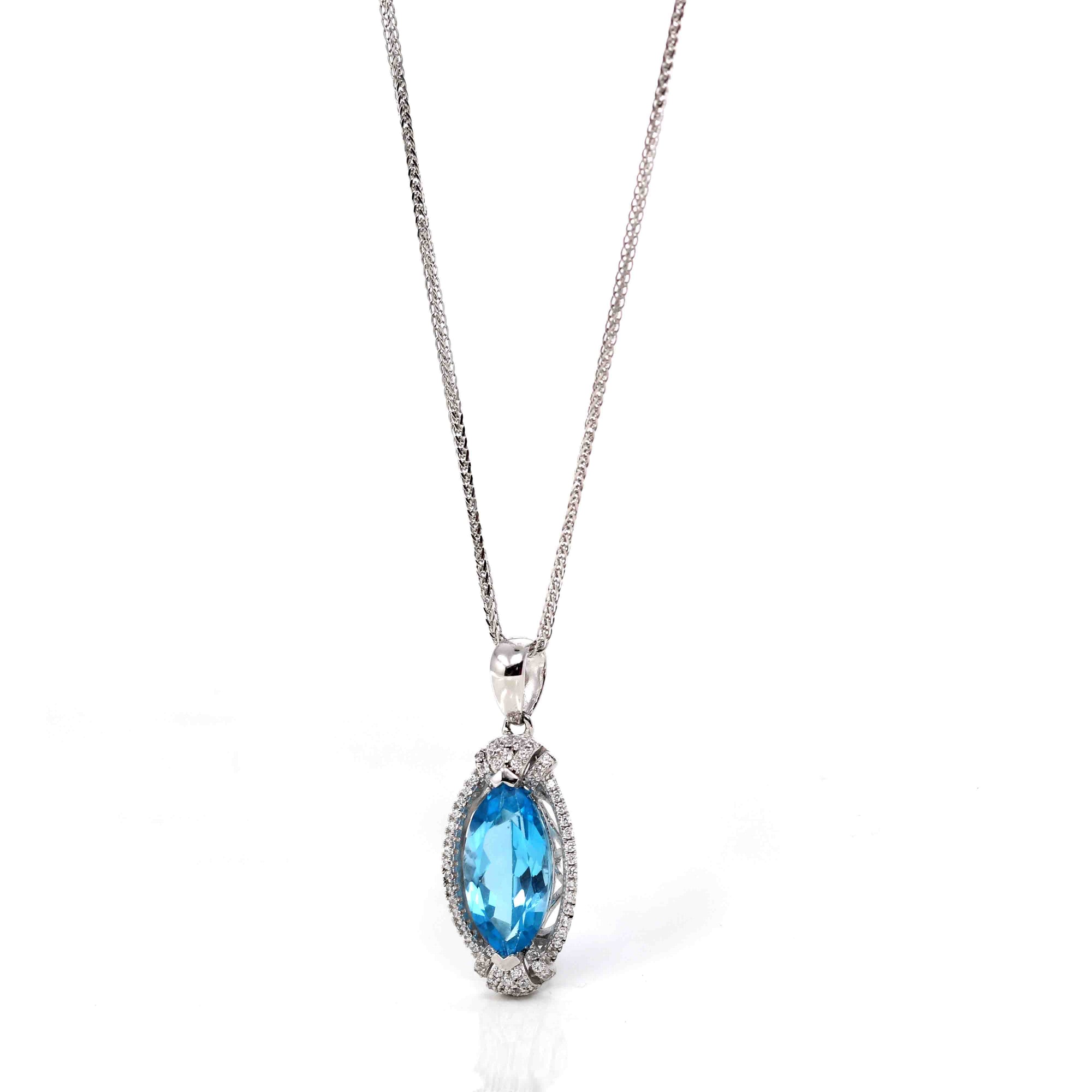 Baikalla Jewelry Silver Topaz Necklace Sterling Silver Natural Topaz Luxury Pendant Necklace With CZ