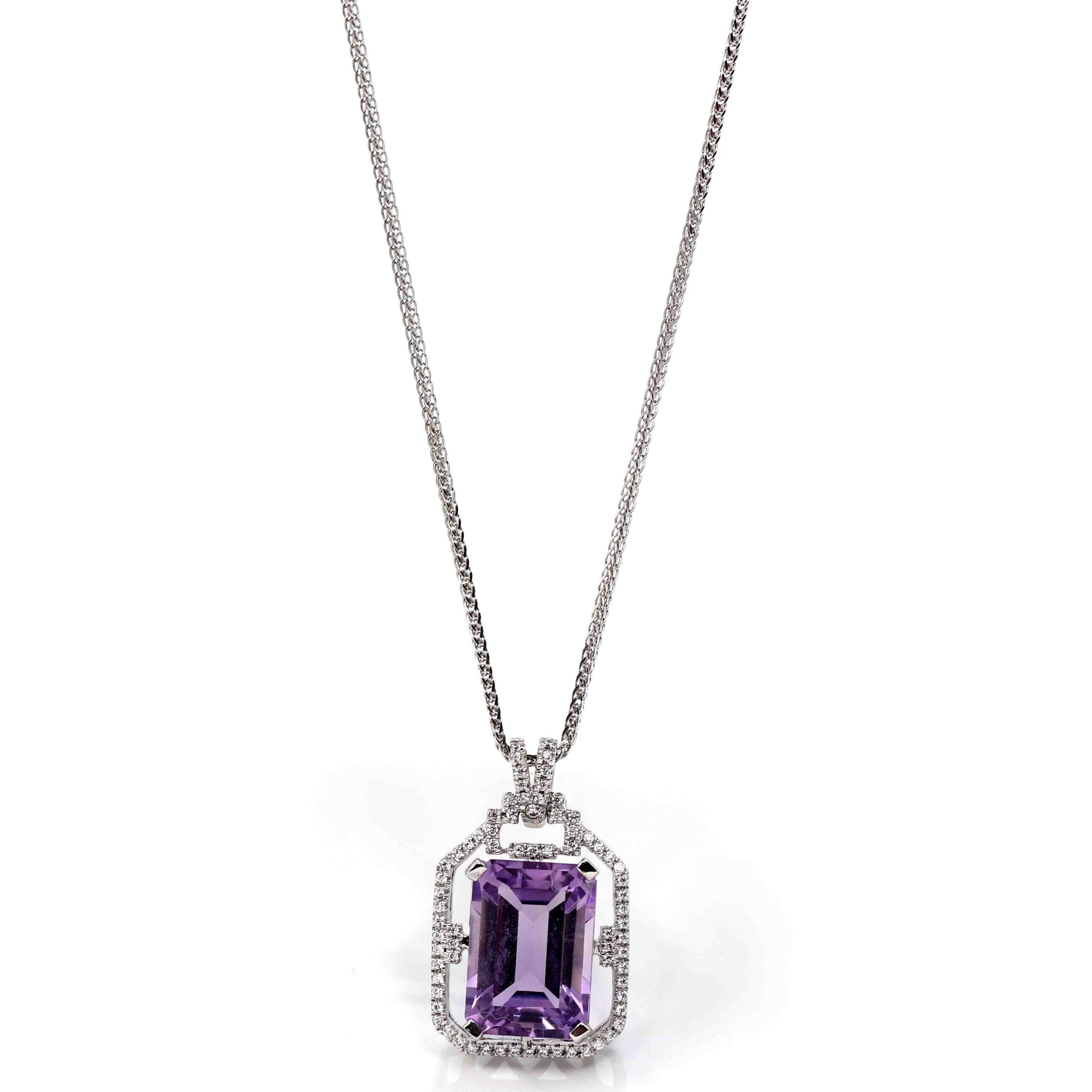 Baikalla Jewelry Silver Topaz Necklace Sterling Silver Natural Amethyst Luxury Pendant Necklace With CZ