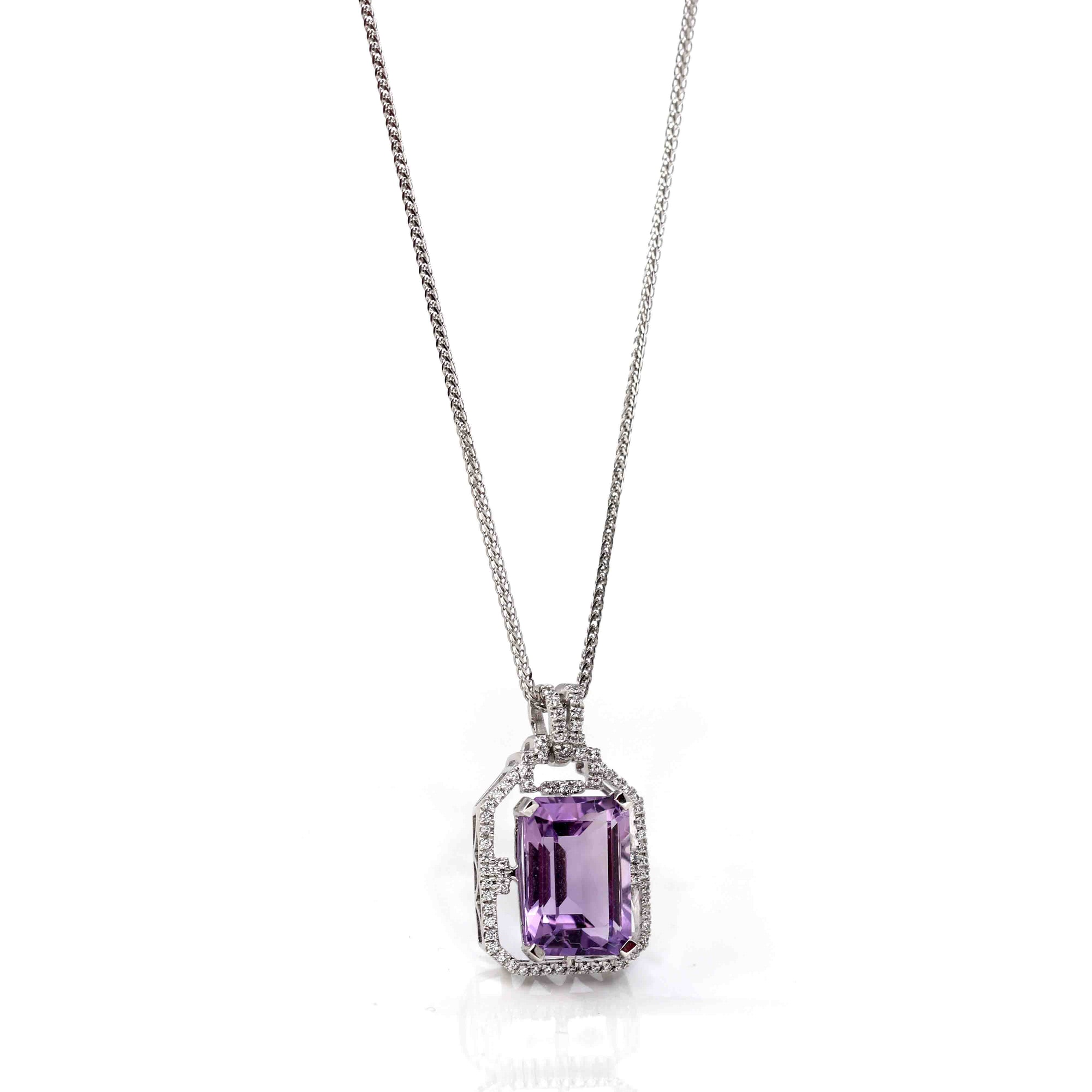 Baikalla Jewelry Silver Topaz Necklace Sterling Silver Natural Amethyst Luxury Pendant Necklace With CZ