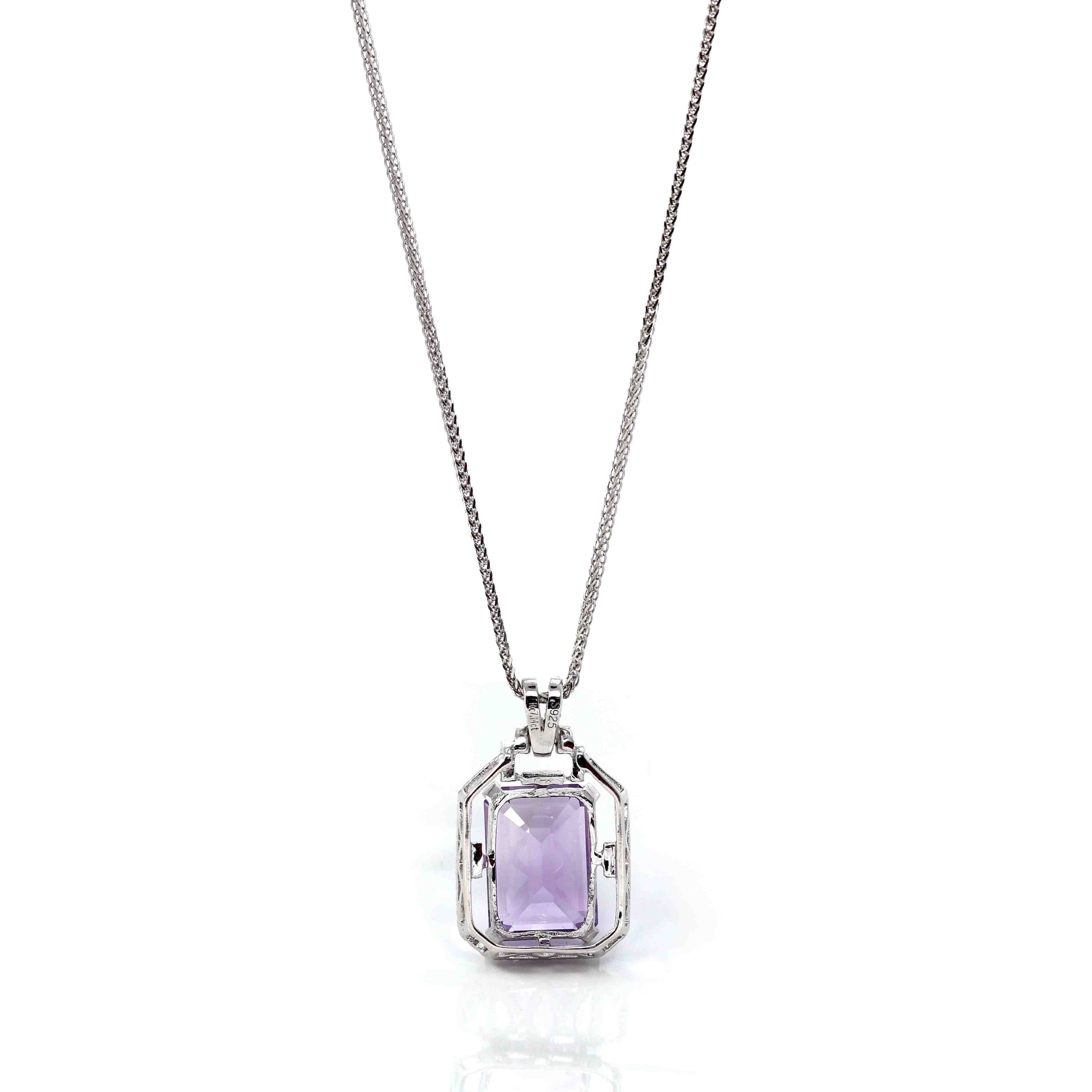 Baikalla Jewelry Silver Topaz Necklace Sterling Silver Natural Amethyst Luxury Pendant Necklace With CZ