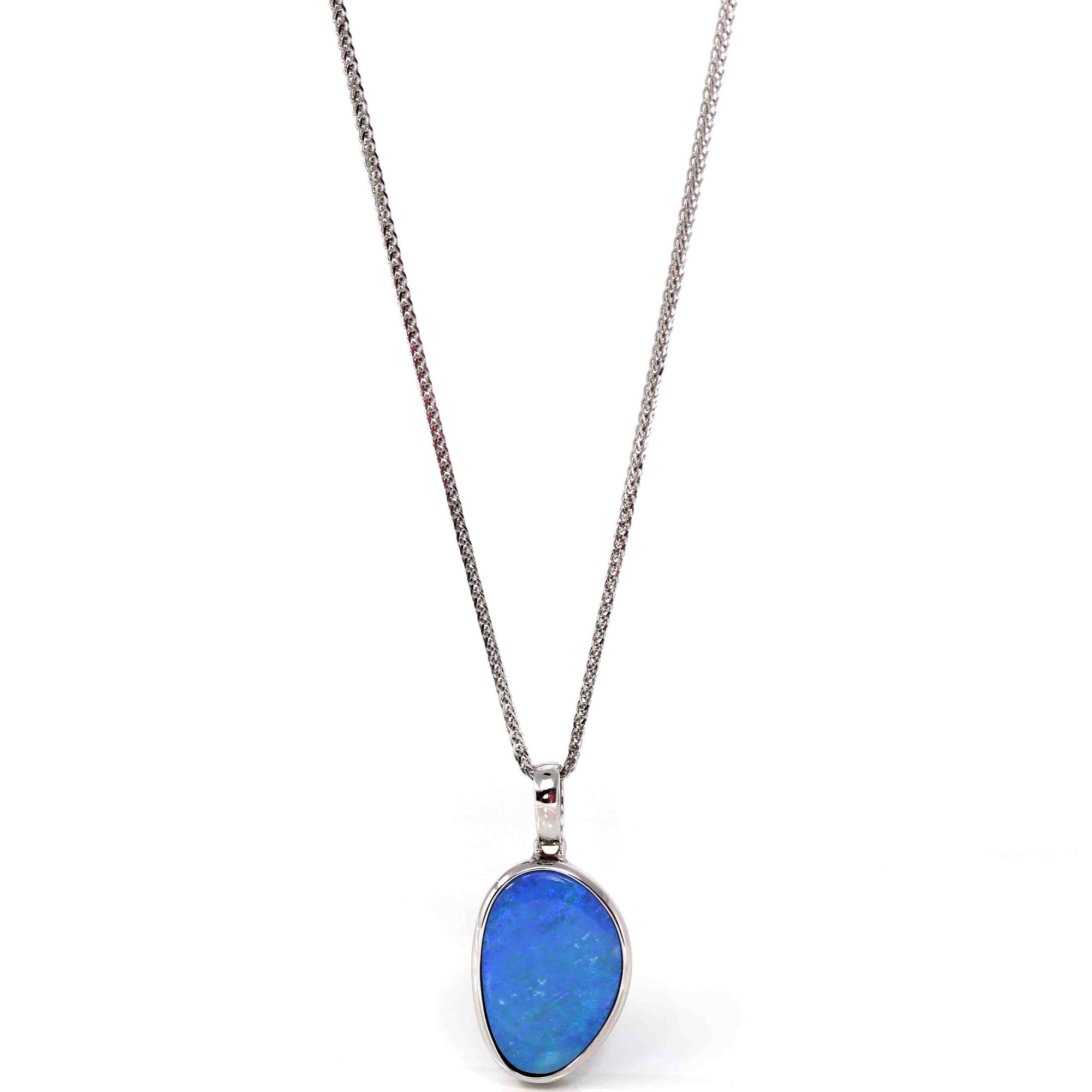 Baikalla Jewelry Gemstone Pendant Necklace Sterling Silver Freeform Australian Blue Opal Bezel Set Necklace