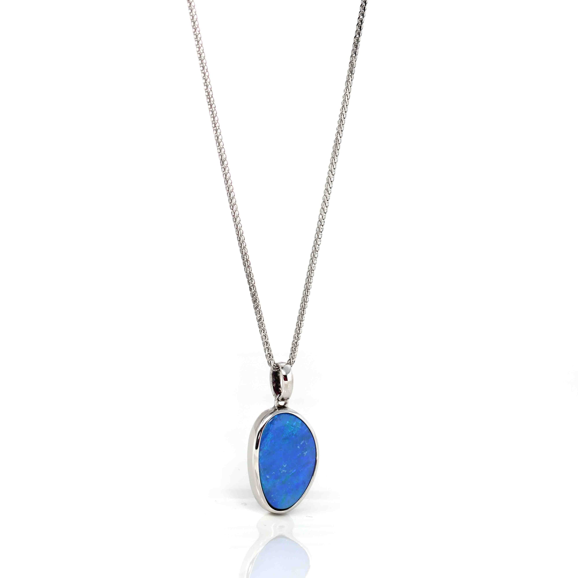 Baikalla Jewelry Gemstone Pendant Necklace Sterling Silver Freeform Australian Blue Opal Bezel Set Necklace