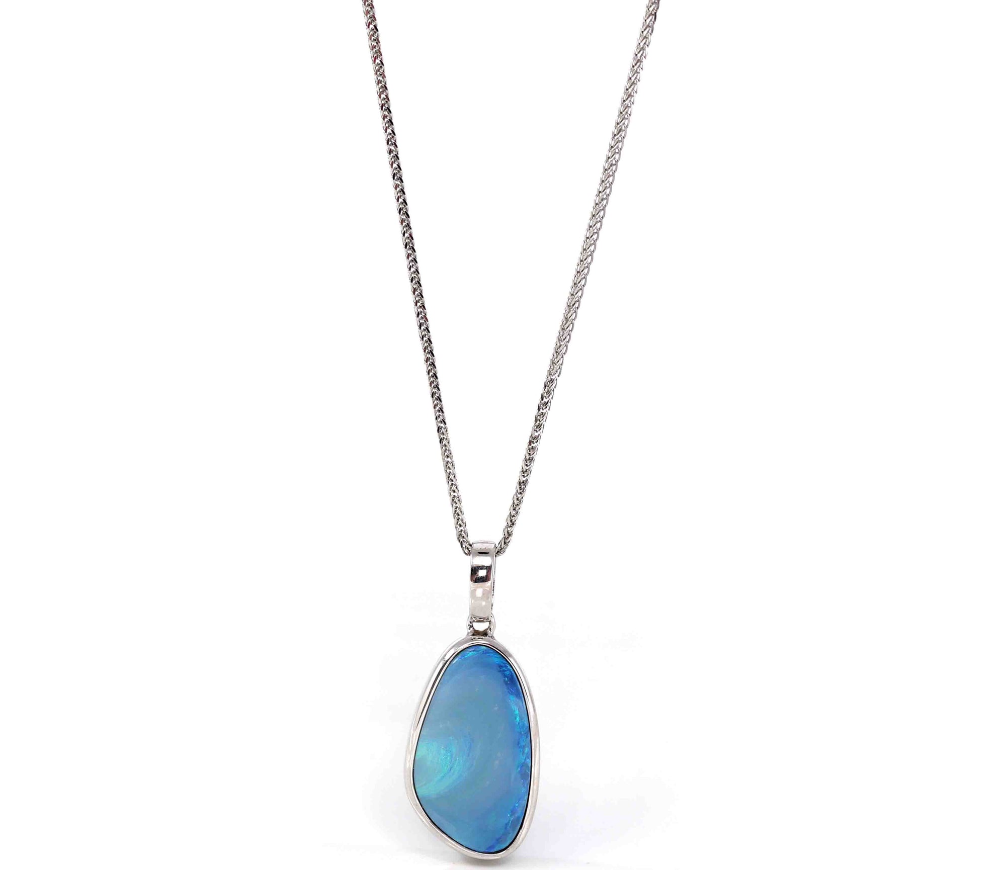 Baikalla Jewelry Gemstone Pendant Necklace Sterling Silver Freeform Australian Blue Opal Bezel Set Necklace