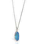 Baikalla Jewelry Gemstone Pendant Necklace Sterling Silver Freeform Australian Blue Opal Bezel Set Necklace