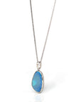 Baikalla Jewelry Gemstone Pendant Necklace Sterling Silver Freeform Australian Blue Opal Bezel Set Necklace