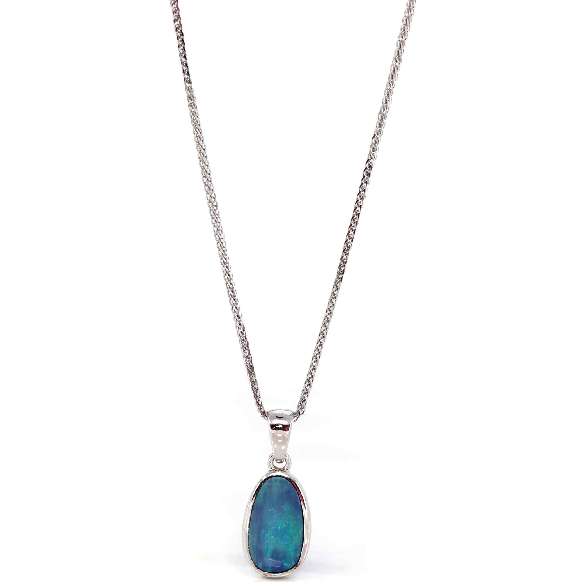 Baikalla Jewelry Gemstone Pendant Necklace Sterling Silver Freeform Australian Blue Opal Bezel Set Necklace