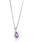 Baikalla Jewelry Silver Topaz Necklace Sterling Silver Natural Amethyst Tear drop Pendant Necklace With CZ