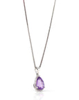 Baikalla Jewelry Silver Topaz Necklace Sterling Silver Natural Amethyst Tear drop Pendant Necklace With CZ