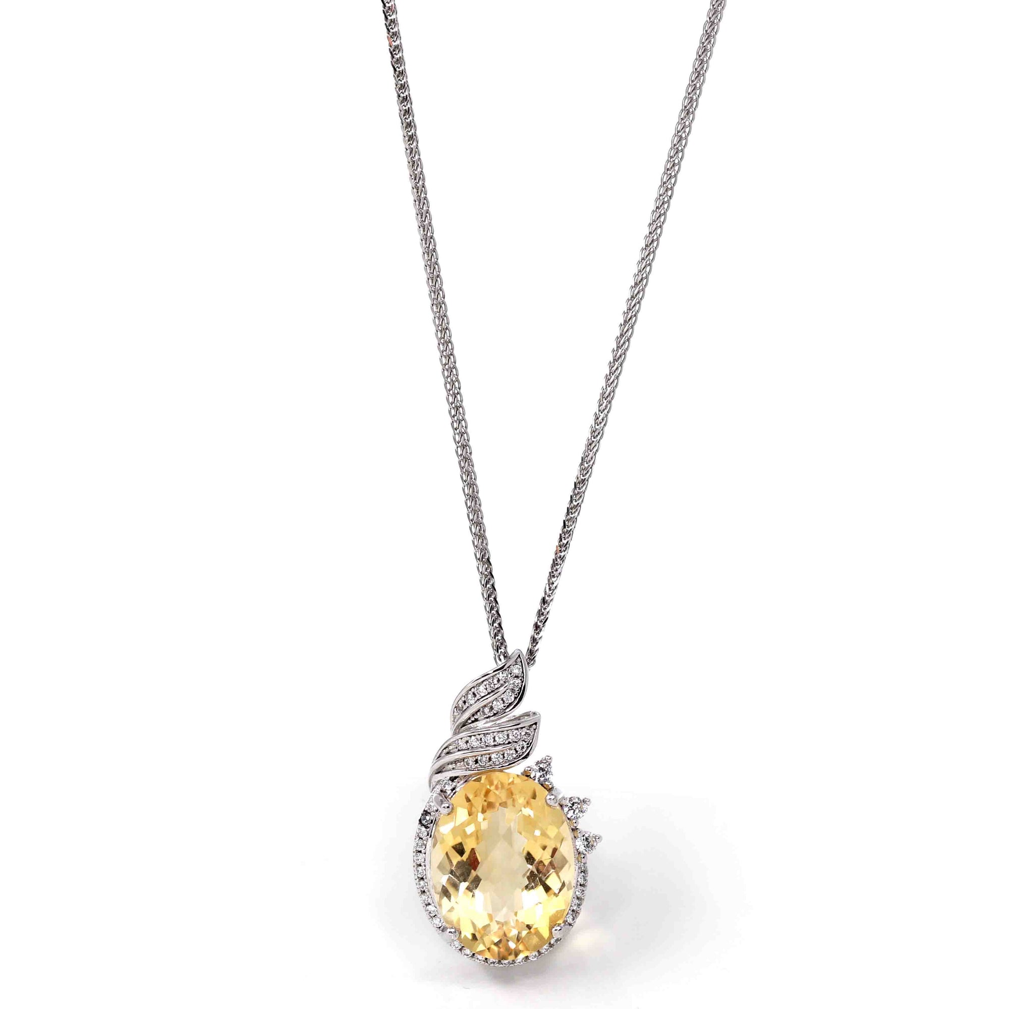 Baikalla Jewelry Silver Citrine Necklace Sterling Silver Natural Cushion Cut Citrine Necklace With CZ