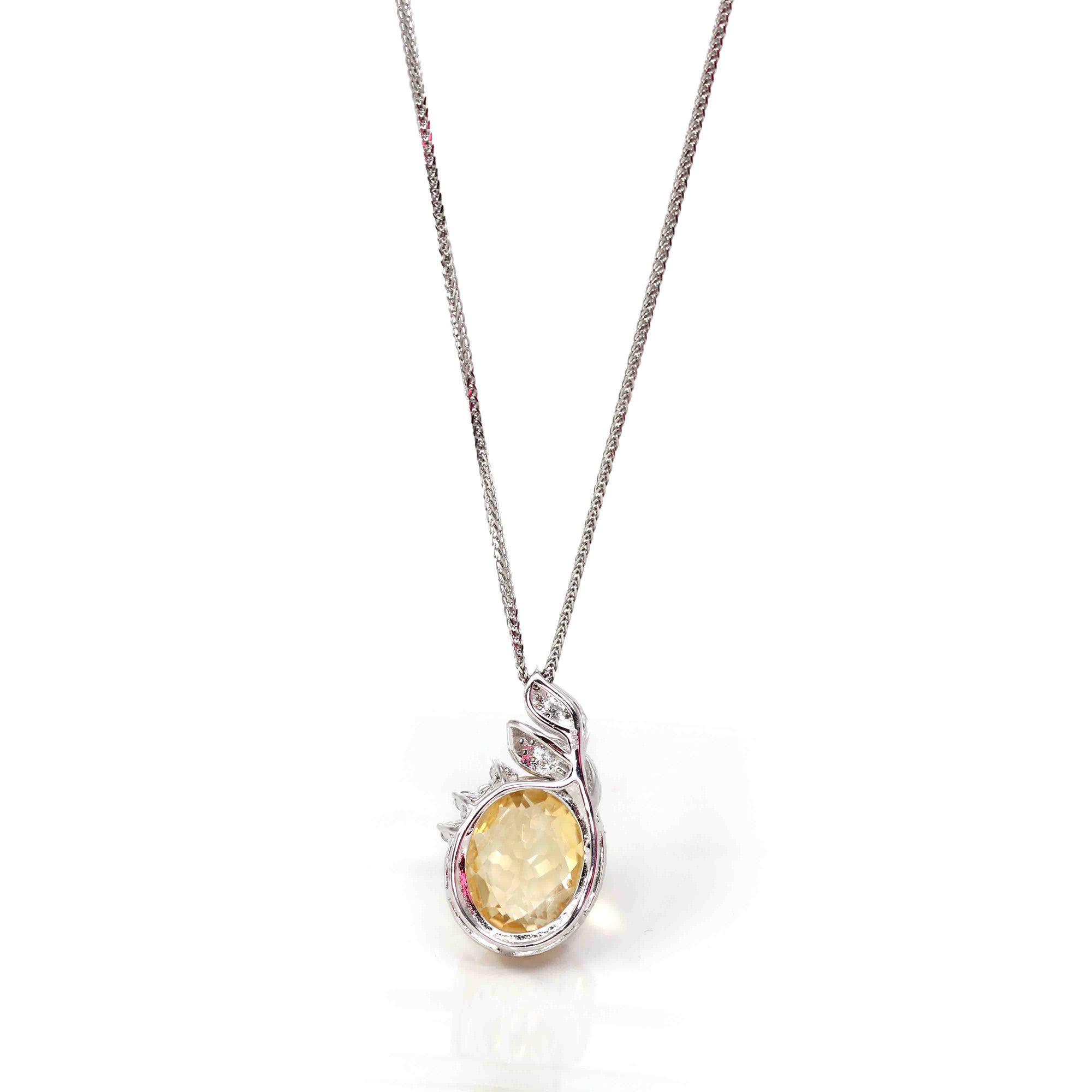 Baikalla Jewelry Silver Citrine Necklace Sterling Silver Natural Cushion Cut Citrine Necklace With CZ