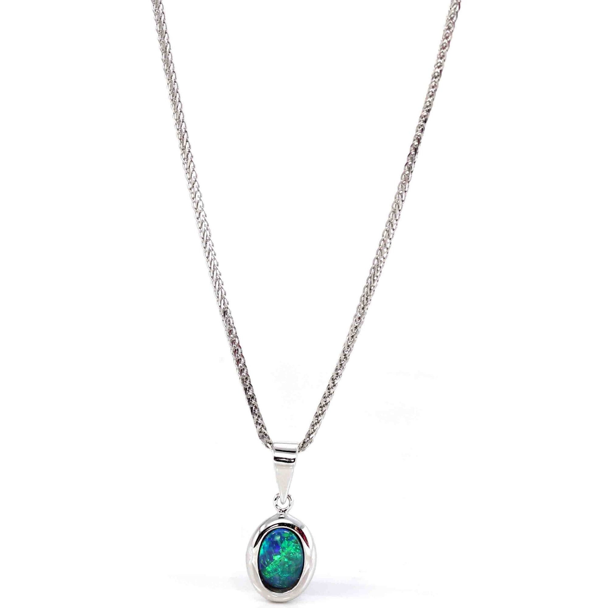 Baikalla Jewelry Gemstone Pendant Necklace Sterling Silver Freeform Australian Blue Opal Bezel Set Necklace