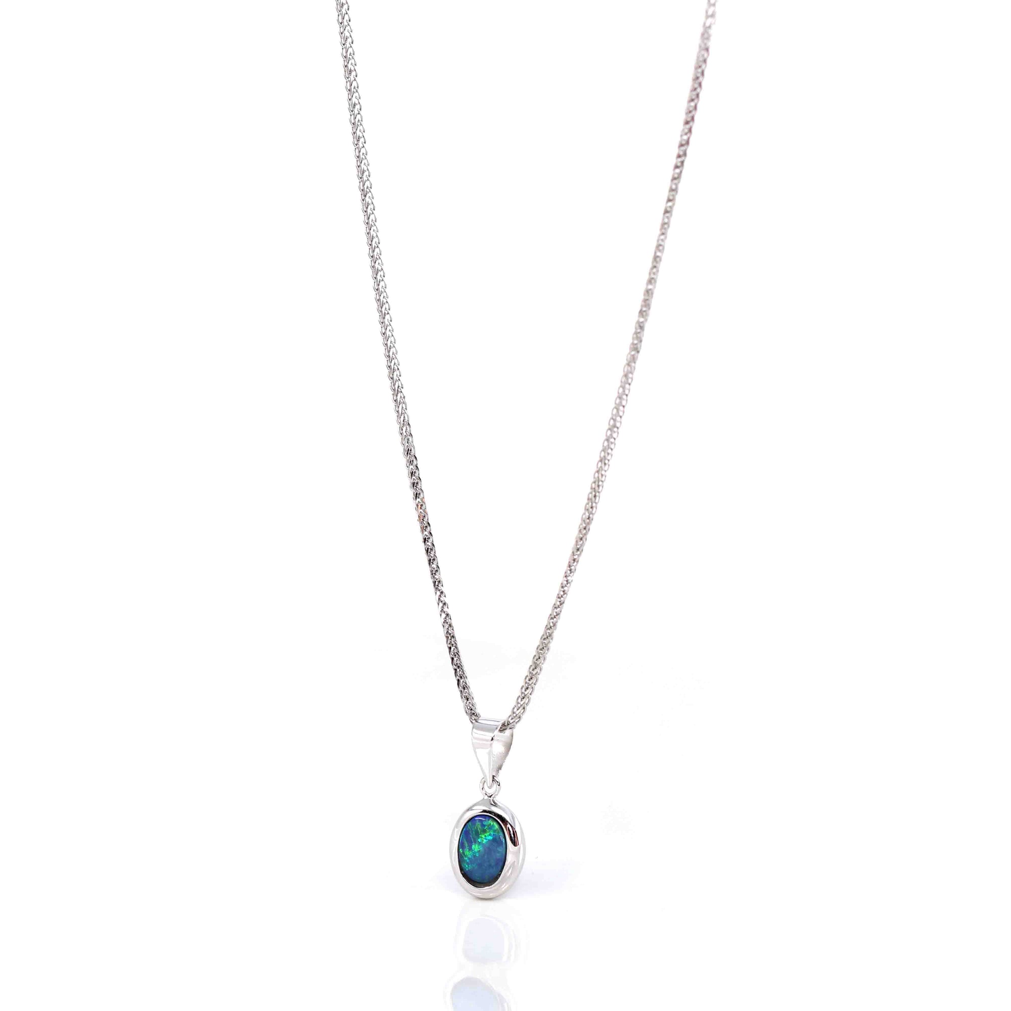 Baikalla Jewelry Gemstone Pendant Necklace Sterling Silver Freeform Australian Blue Opal Bezel Set Necklace