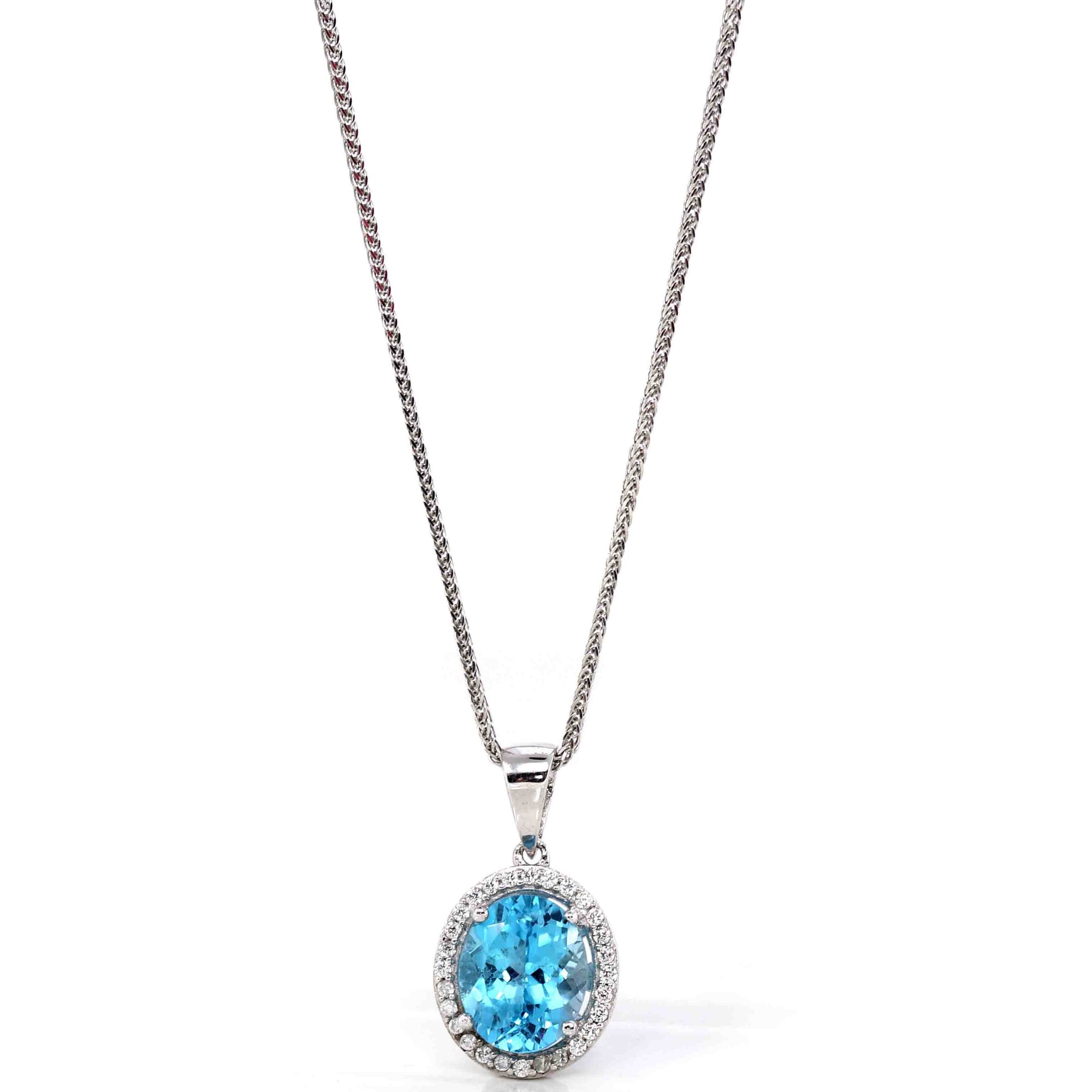 Baikalla Jewelry Silver Topaz Necklace Sterling Silver Natural Topaz Luxury Pendant Necklace With CZ