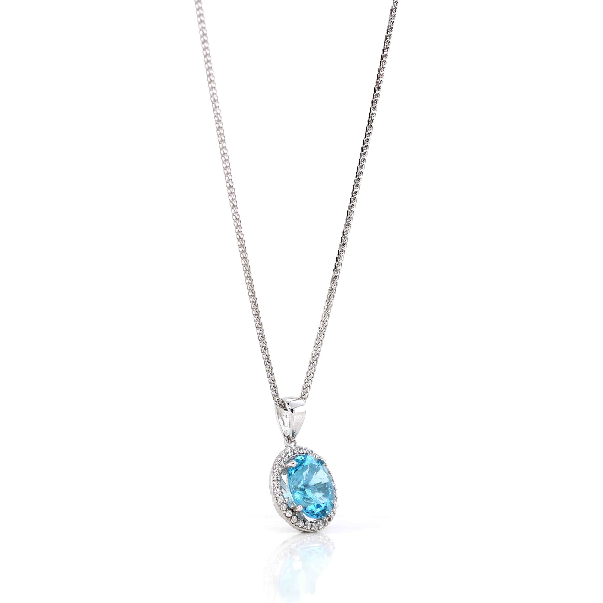 Baikalla Jewelry Silver Topaz Necklace Sterling Silver Natural Topaz Luxury Pendant Necklace With CZ