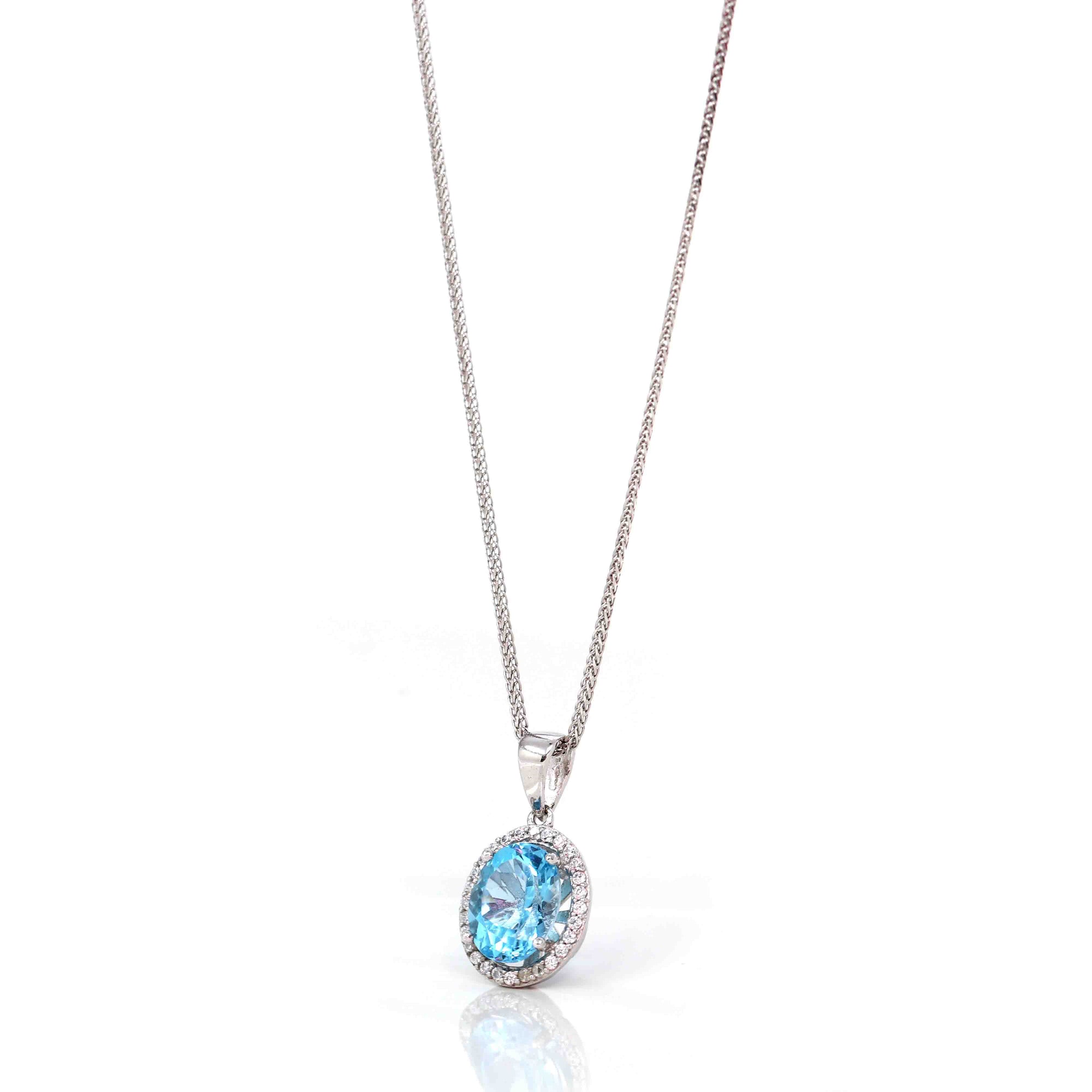 Baikalla Jewelry Silver Topaz Necklace Sterling Silver Natural Topaz Luxury Pendant Necklace With CZ