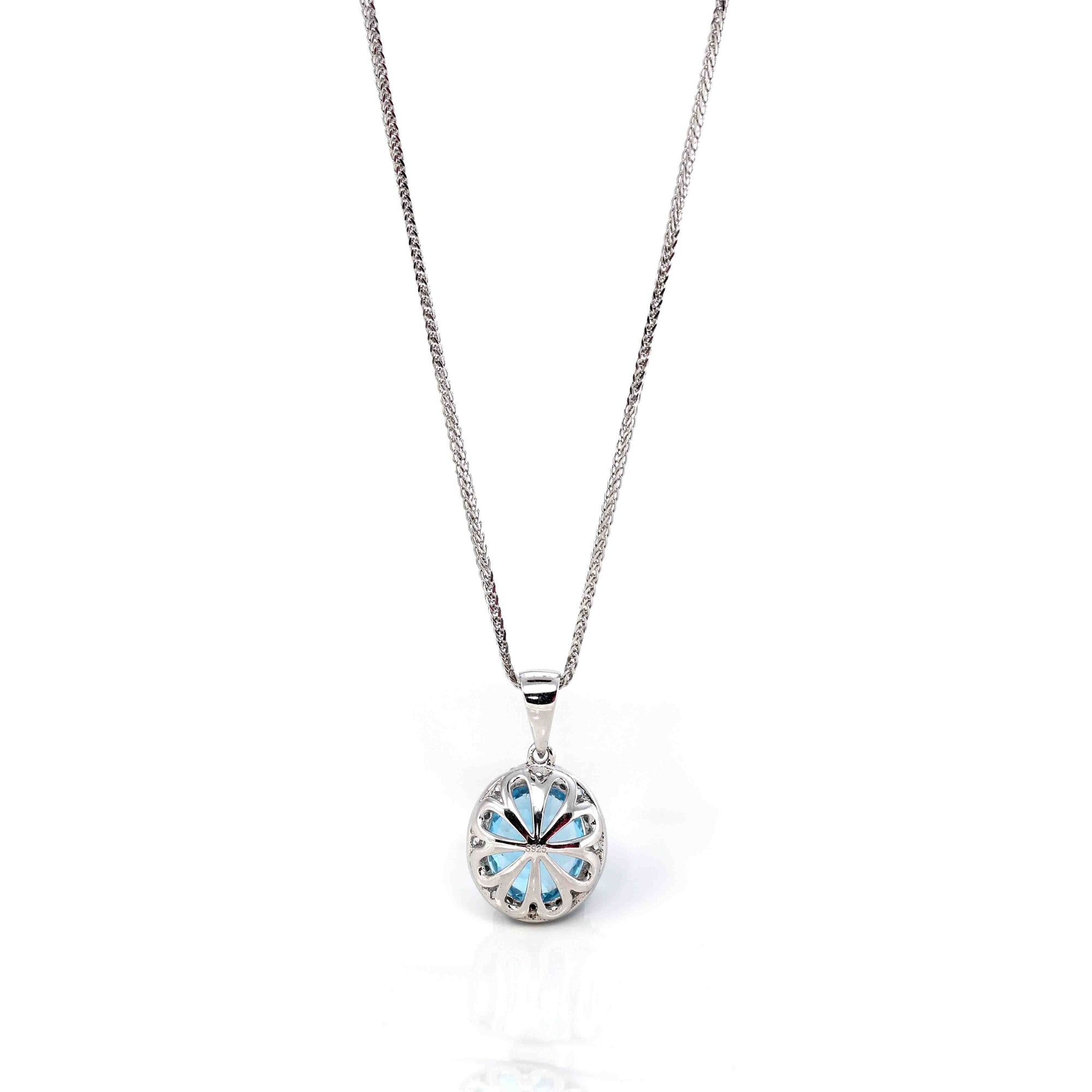 Baikalla Jewelry Silver Topaz Necklace Sterling Silver Natural Topaz Luxury Pendant Necklace With CZ