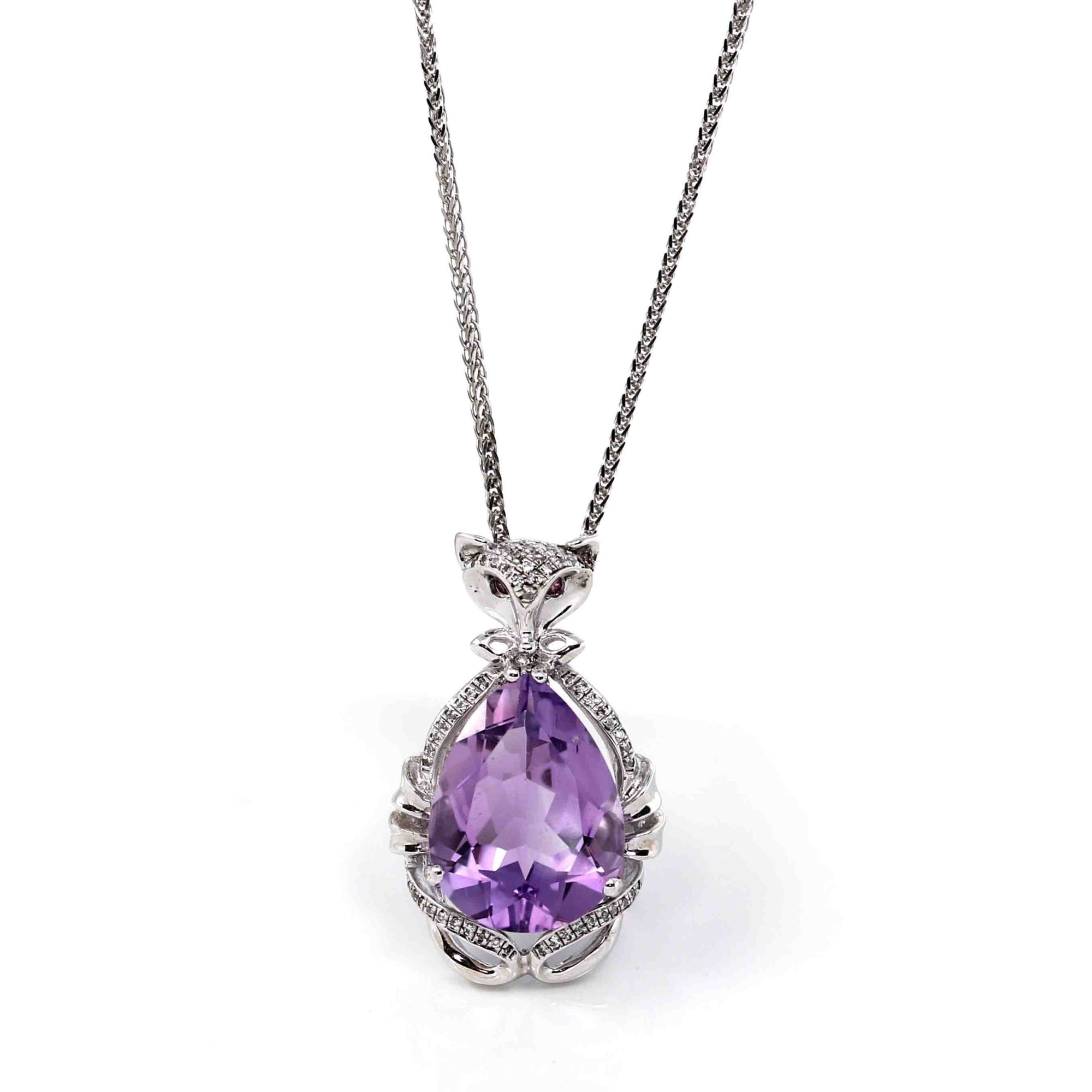 Baikalla Jewelry Silver Topaz Necklace Sterling Silver Natural Amethyst Luxury Pendant Fox Style Necklace With CZ