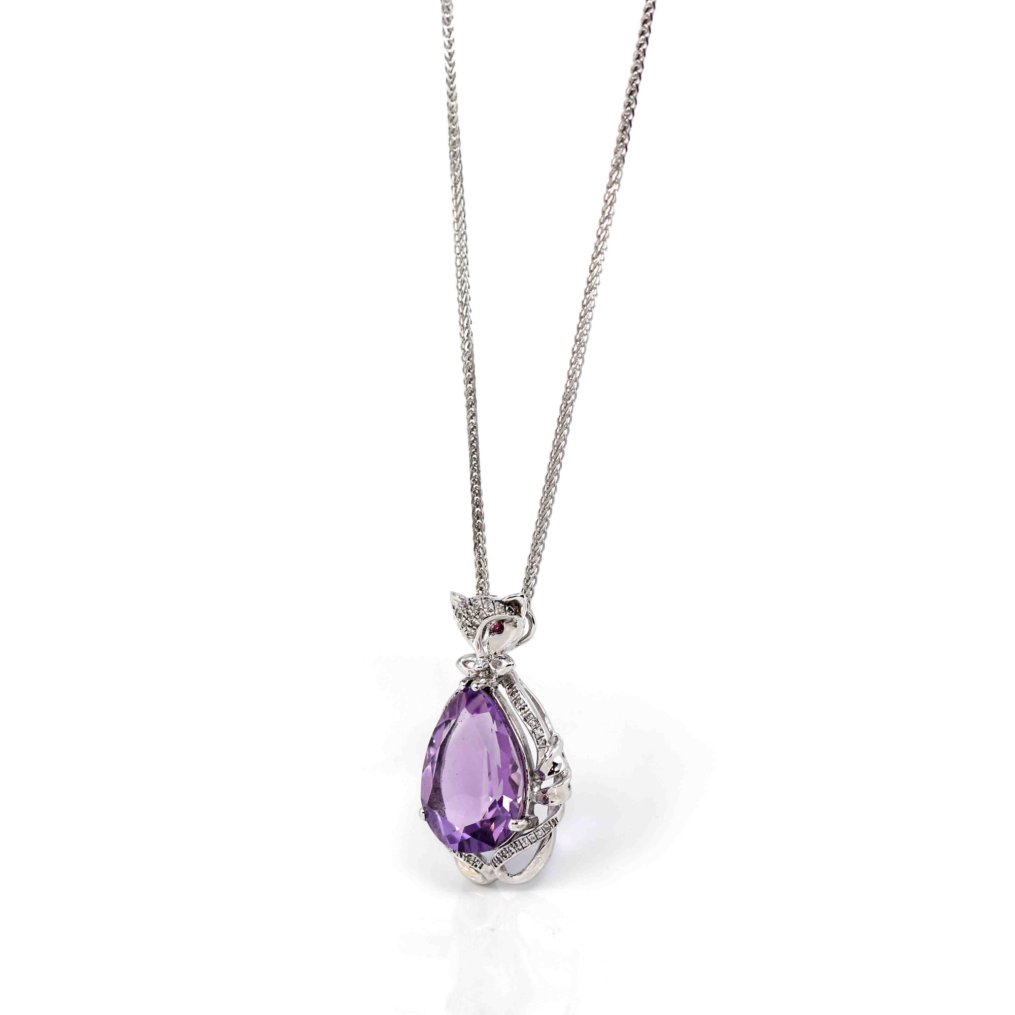 Baikalla Jewelry Silver Topaz Necklace Sterling Silver Natural Amethyst Luxury Pendant Fox Style Necklace With CZ