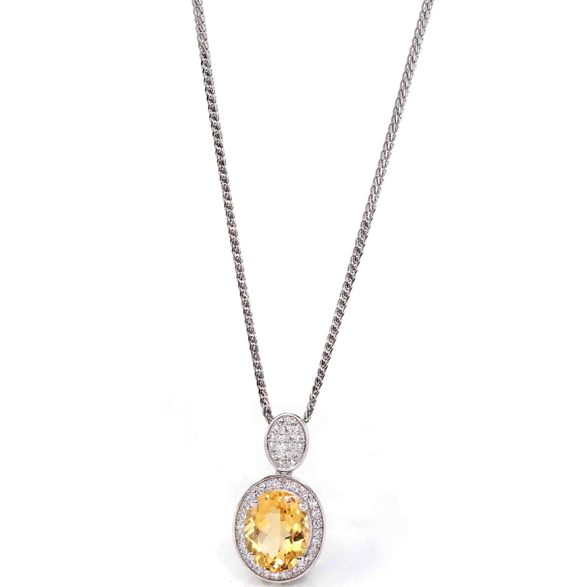 Baikalla Jewelry Silver Citrine Necklace Sterling Silver Natural Oval Cut Citrine Necklace With CZ