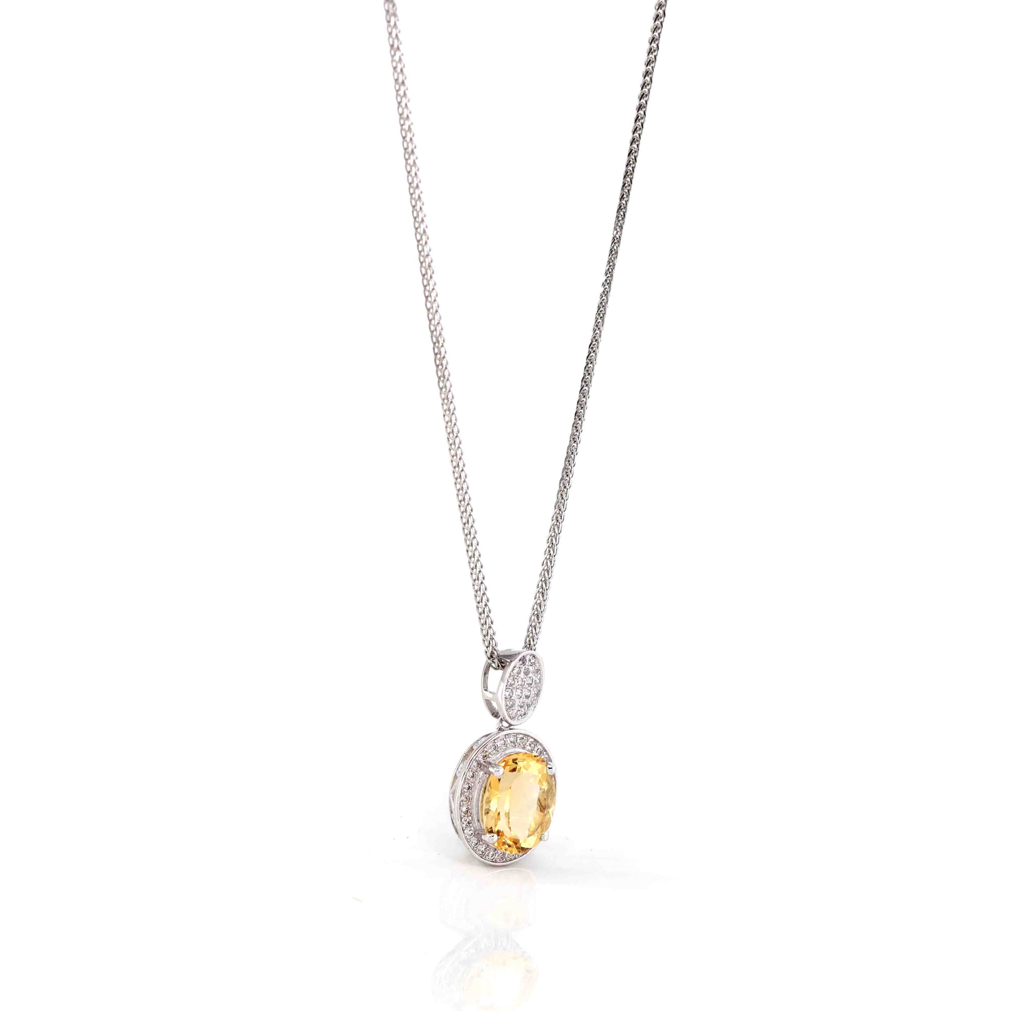 Baikalla Jewelry Silver Citrine Necklace Sterling Silver Natural Oval Cut Citrine Necklace With CZ