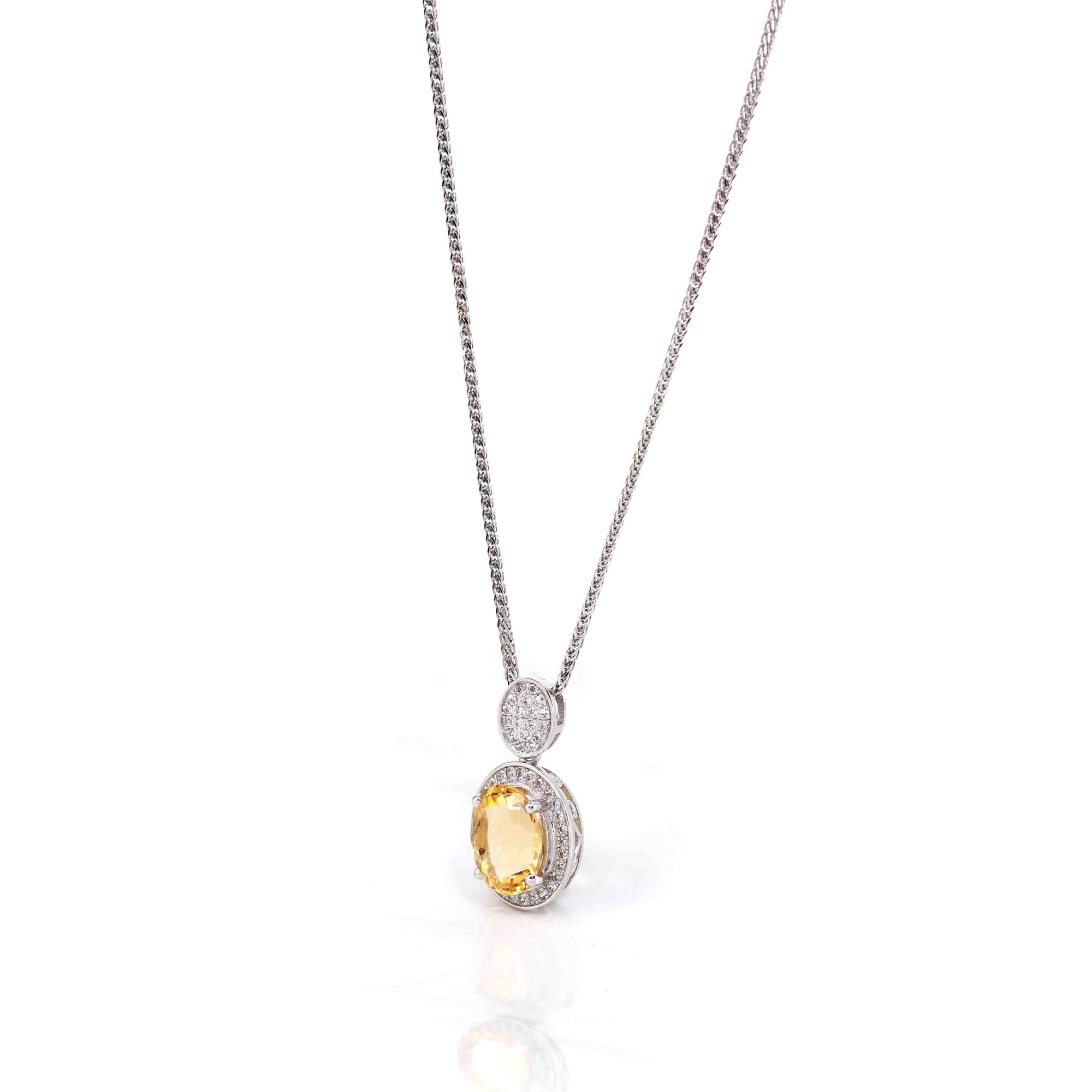 Baikalla Jewelry Silver Citrine Necklace Sterling Silver Natural Oval Cut Citrine Necklace With CZ