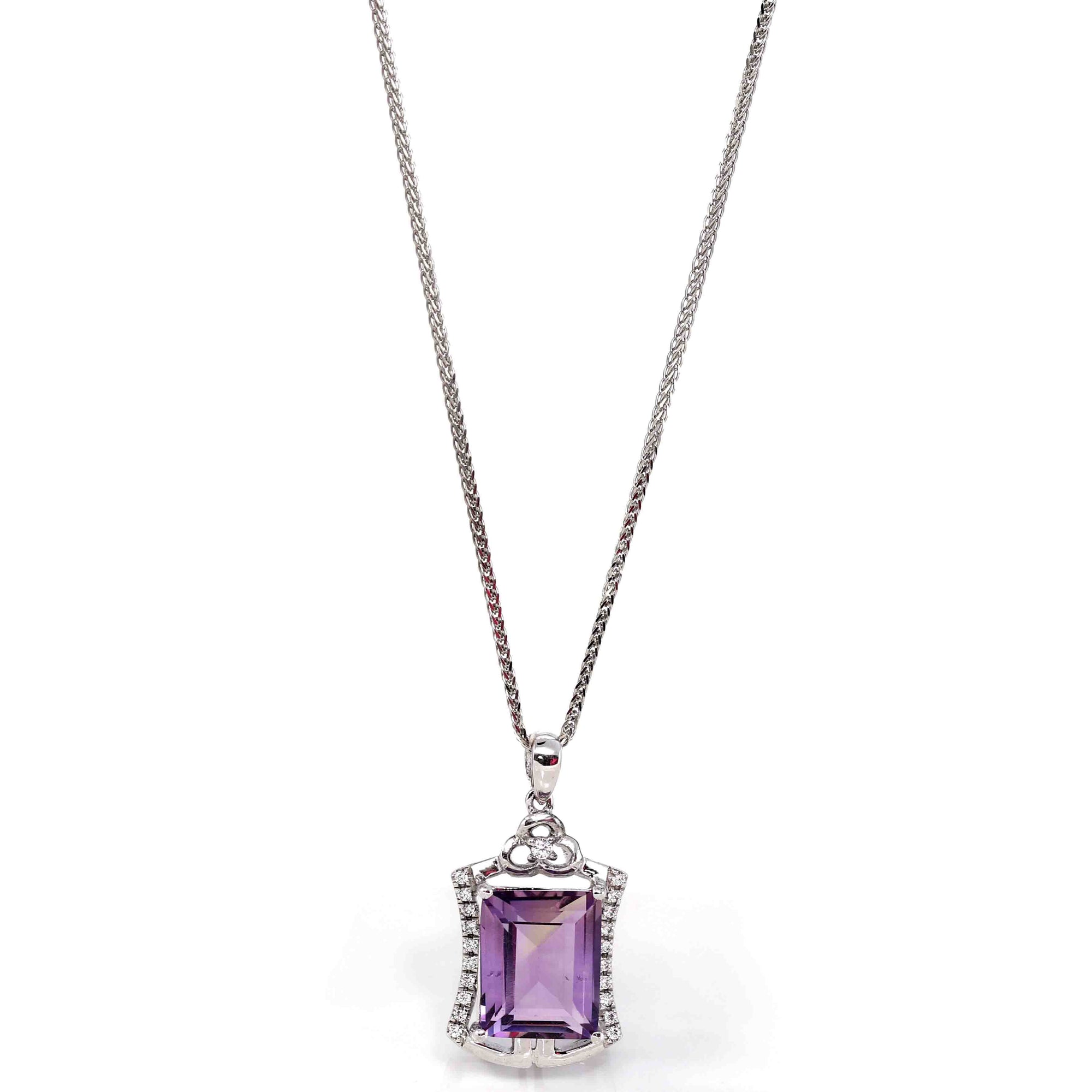 Baikalla Jewelry Silver Topaz Necklace Sterling Silver Natural Amethyst Classic Pendant Necklace With CZ