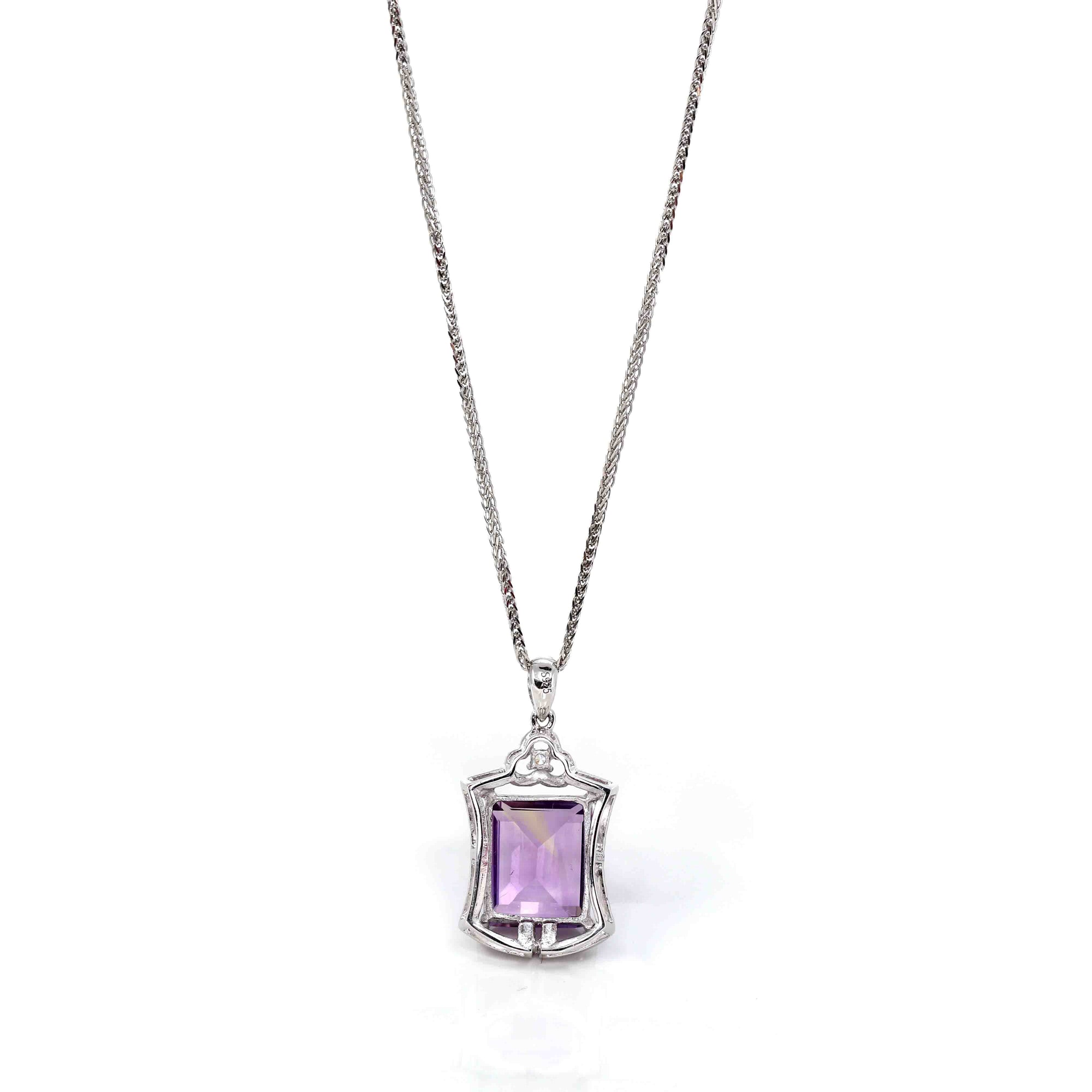 Baikalla Jewelry Silver Topaz Necklace Sterling Silver Natural Amethyst Classic Pendant Necklace With CZ