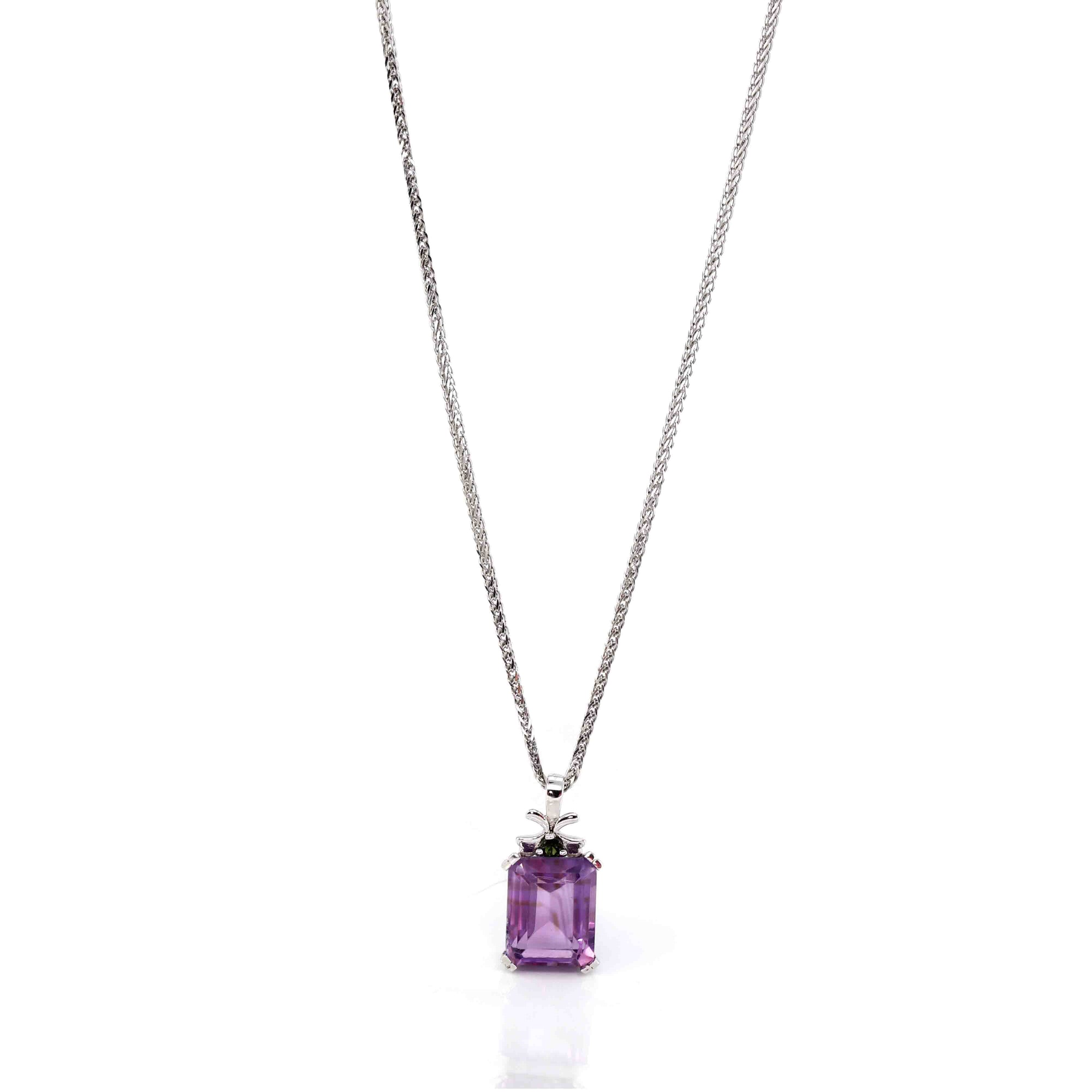 Baikalla Jewelry Silver Topaz Necklace Sterling Silver Natural Amethyst Emerald Cut Pendant Necklace With CZ