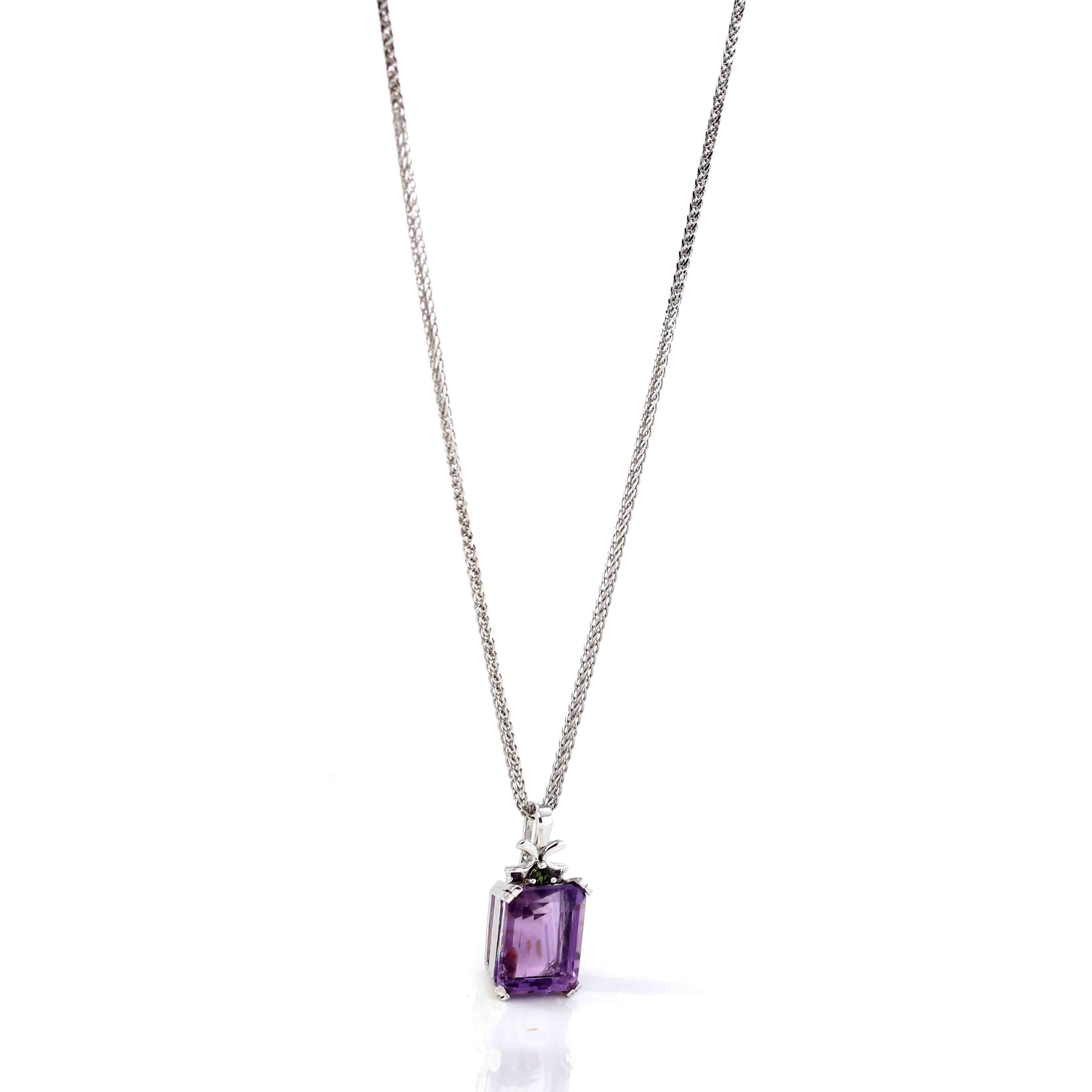 Baikalla Jewelry Silver Topaz Necklace Sterling Silver Natural Amethyst Emerald Cut Pendant Necklace With CZ