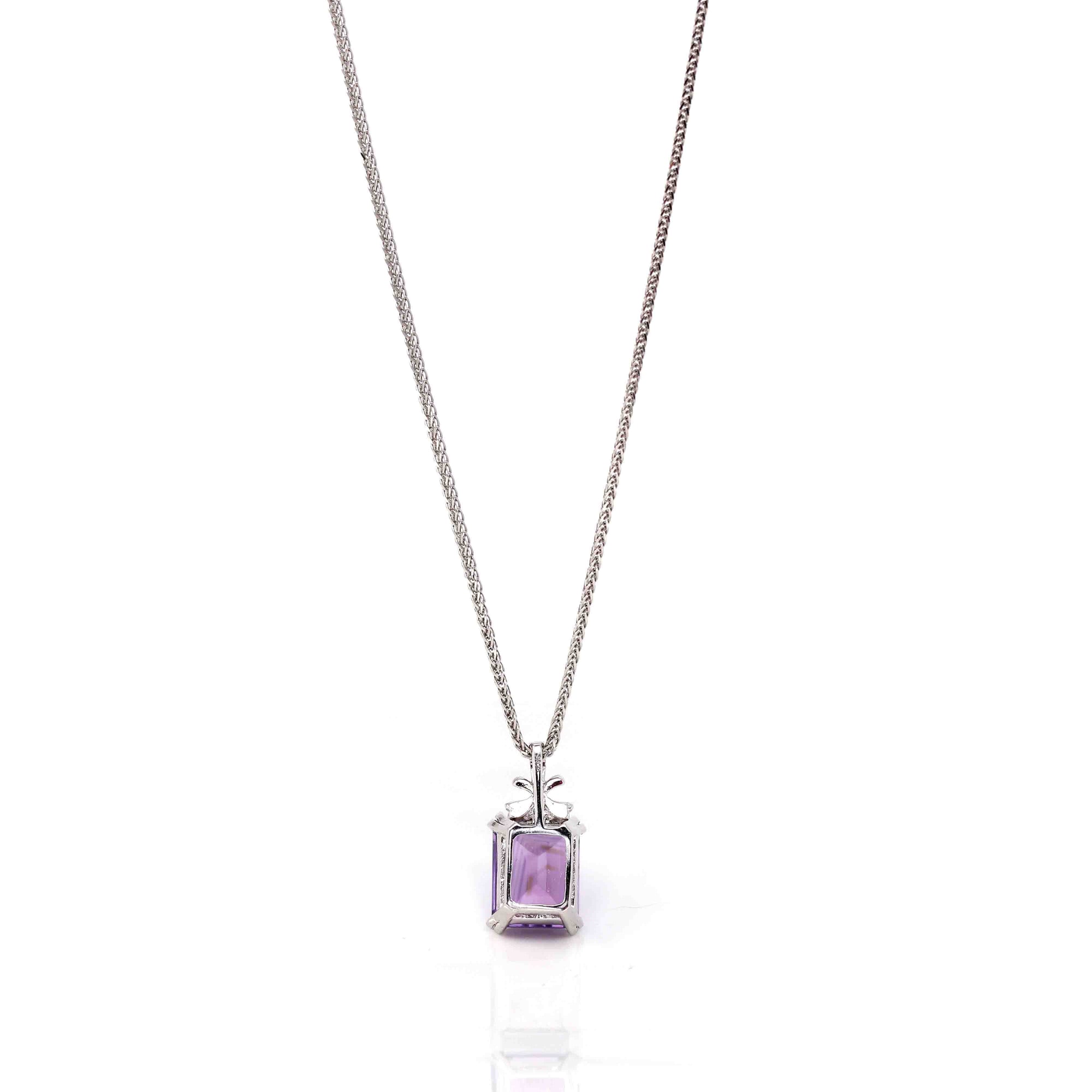 Baikalla Jewelry Silver Topaz Necklace Sterling Silver Natural Amethyst Emerald Cut Pendant Necklace With CZ