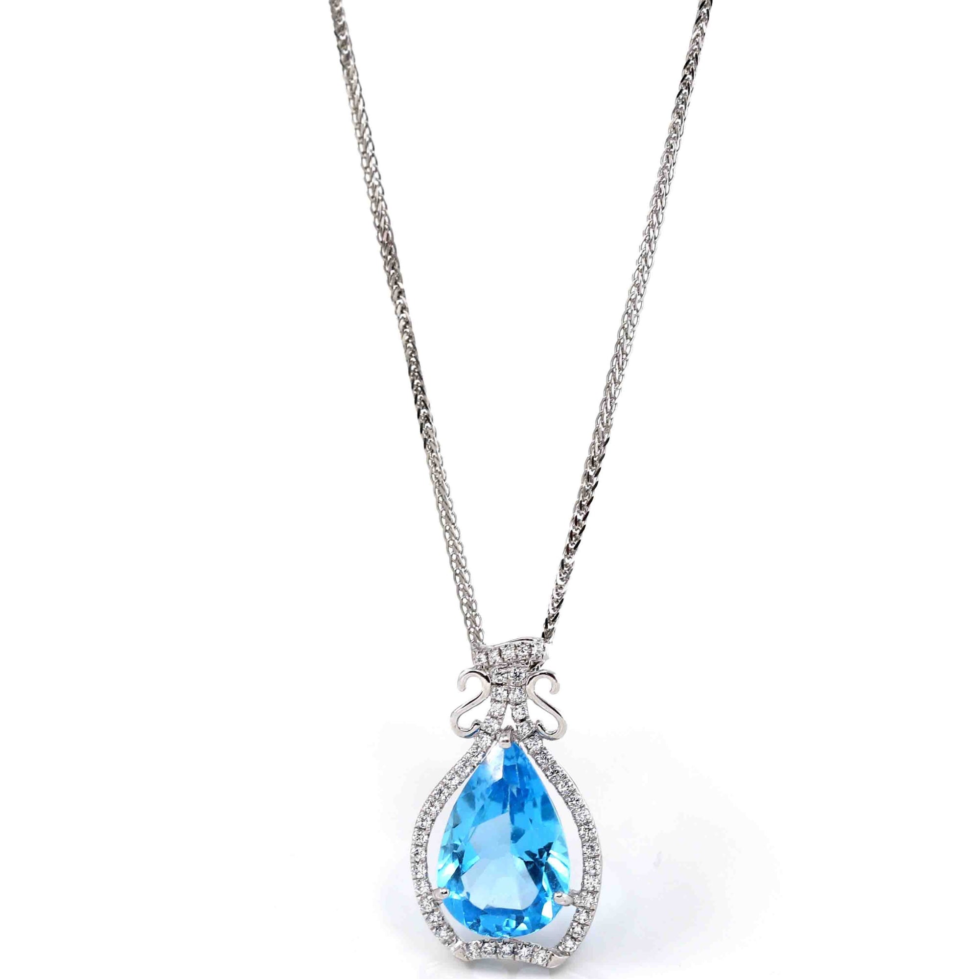 Baikalla Jewelry Silver Topaz Necklace Sterling Silver Natural Topaz Luxury Pendant Necklace With CZ