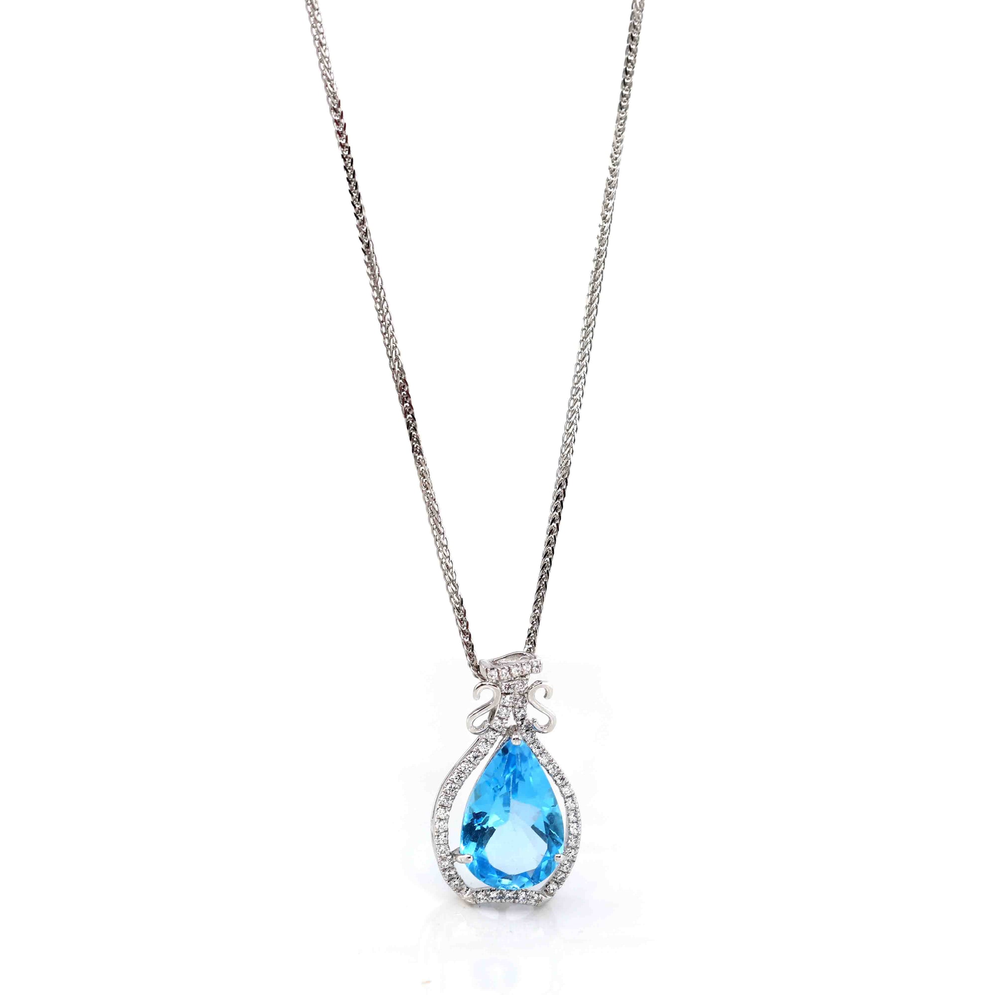 Baikalla Jewelry Silver Topaz Necklace Sterling Silver Natural Topaz Luxury Pendant Necklace With CZ