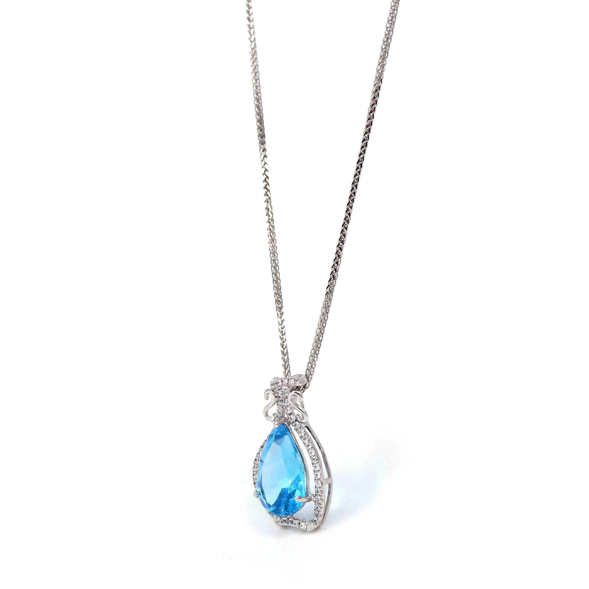 Baikalla Jewelry Silver Topaz Necklace Sterling Silver Natural Topaz Luxury Pendant Necklace With CZ