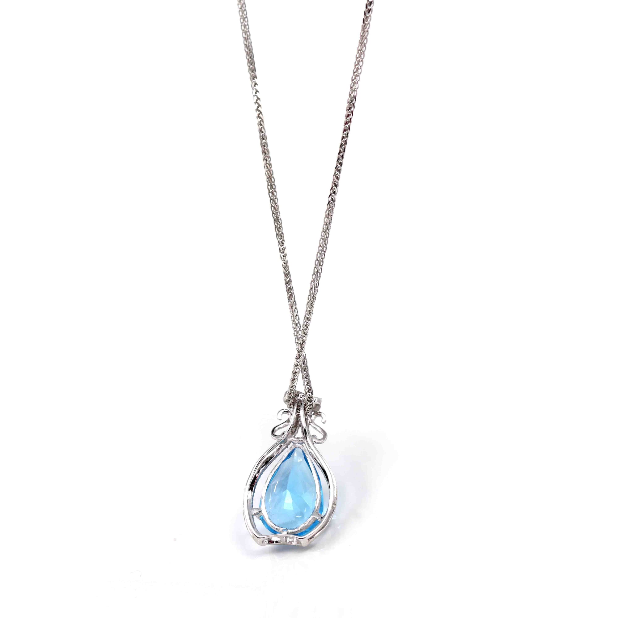 Baikalla Jewelry Silver Topaz Necklace Sterling Silver Natural Topaz Luxury Pendant Necklace With CZ