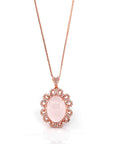 Baikalla Jewelry Silver Rose Quartz Necklace Sterling Silver Natural Cabochon Cut, Rose Quartz Luxury Necklace With CZ