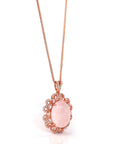 Baikalla Jewelry Silver Rose Quartz Necklace Sterling Silver Natural Cabochon Cut, Rose Quartz Luxury Necklace With CZ