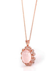 Baikalla Jewelry Silver Rose Quartz Necklace Sterling Silver Natural Cabochon Cut, Rose Quartz Luxury Necklace With CZ