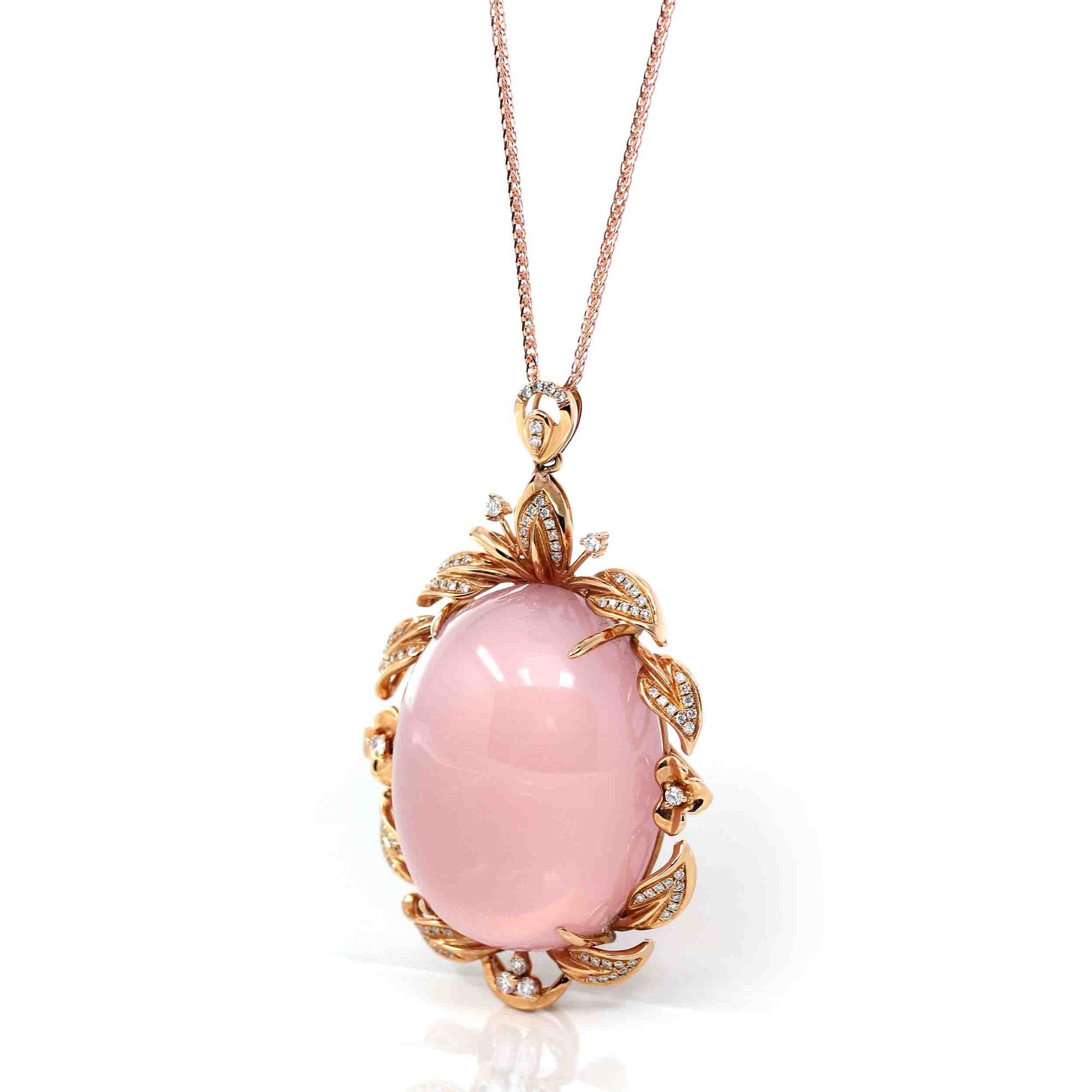 Baikalla Jewelry Gemstone Pendant Necklace 18k Rose Gold Royal Rose Quartz Pendant Necklace with Diamonds