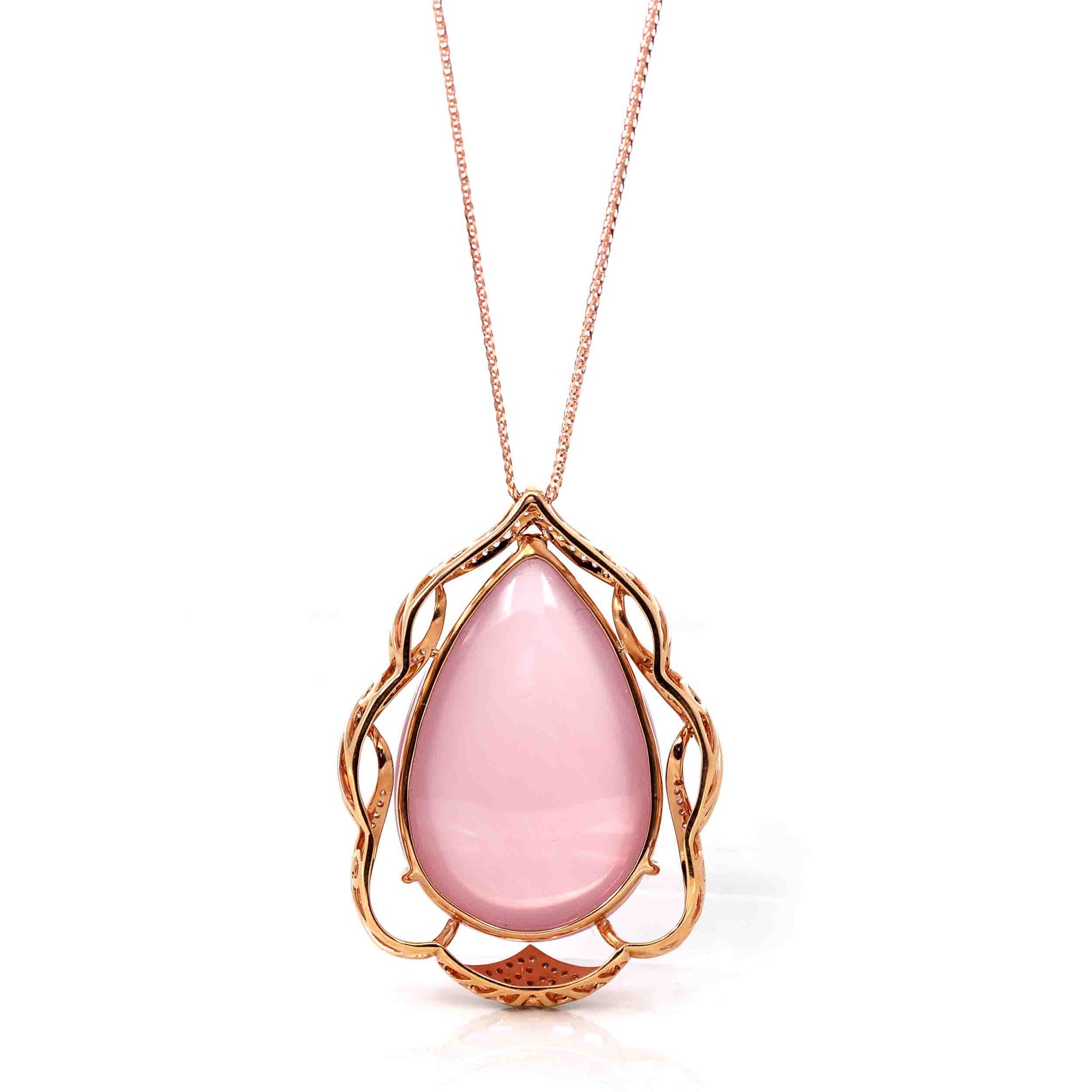 Baikalla Jewelry Rose Quartz Necklace 18k Rose Gold Royal Rose Quartz Pendant Necklace with Diamonds