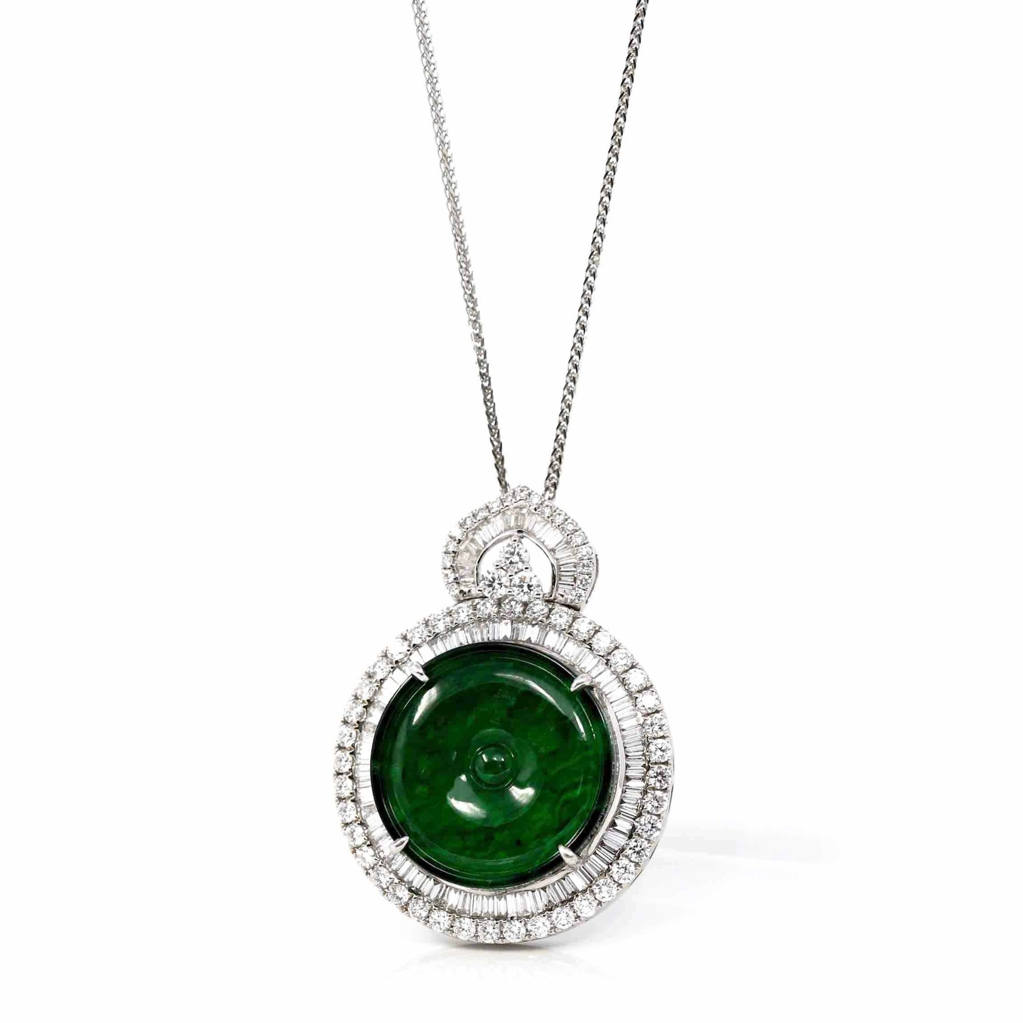 Baikalla Jewelry 18k Gold Jadeite Necklace Baikalla 18K White Gold Genuine Luxury Imperial Jadeite KouKou Pendant with Diamonds