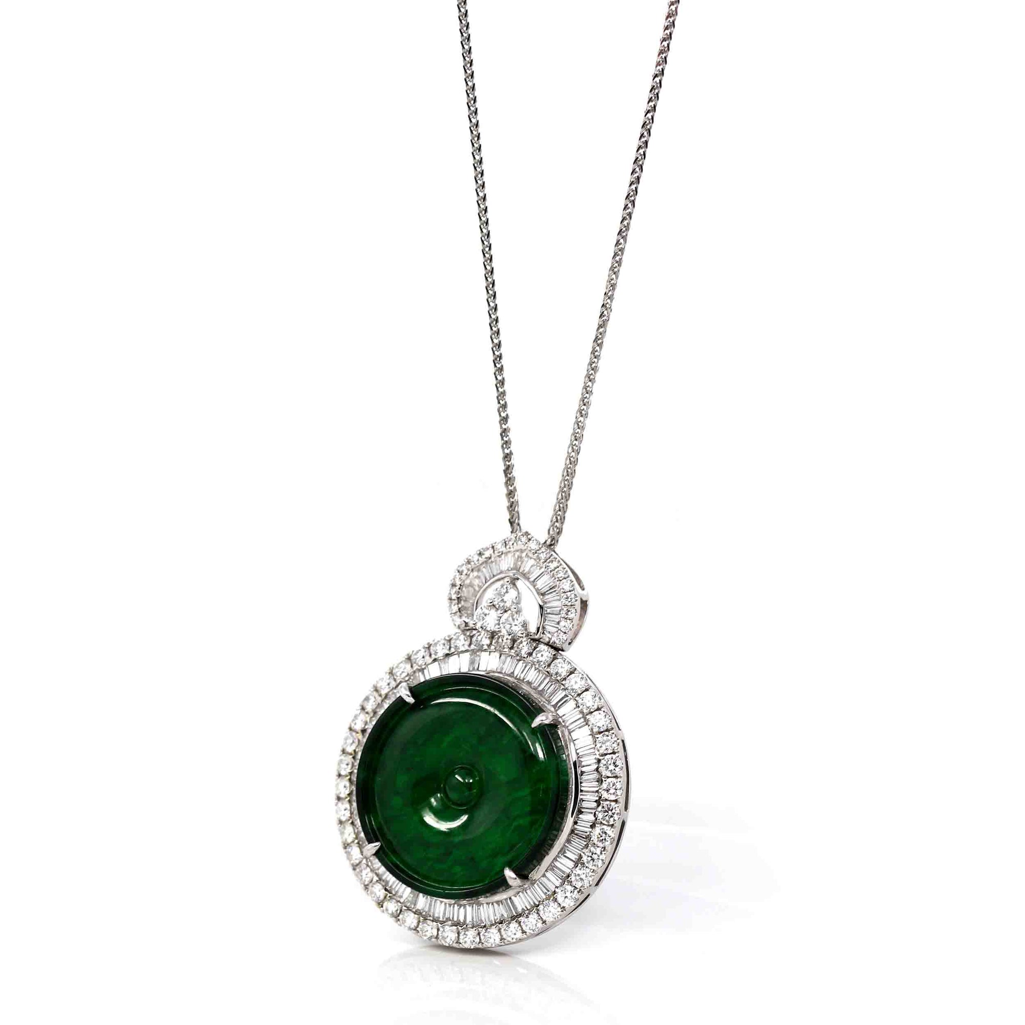 Baikalla Jewelry 18k Gold Jadeite Necklace Baikalla 18K White Gold Genuine Luxury Imperial Jadeite KouKou Pendant with Diamonds