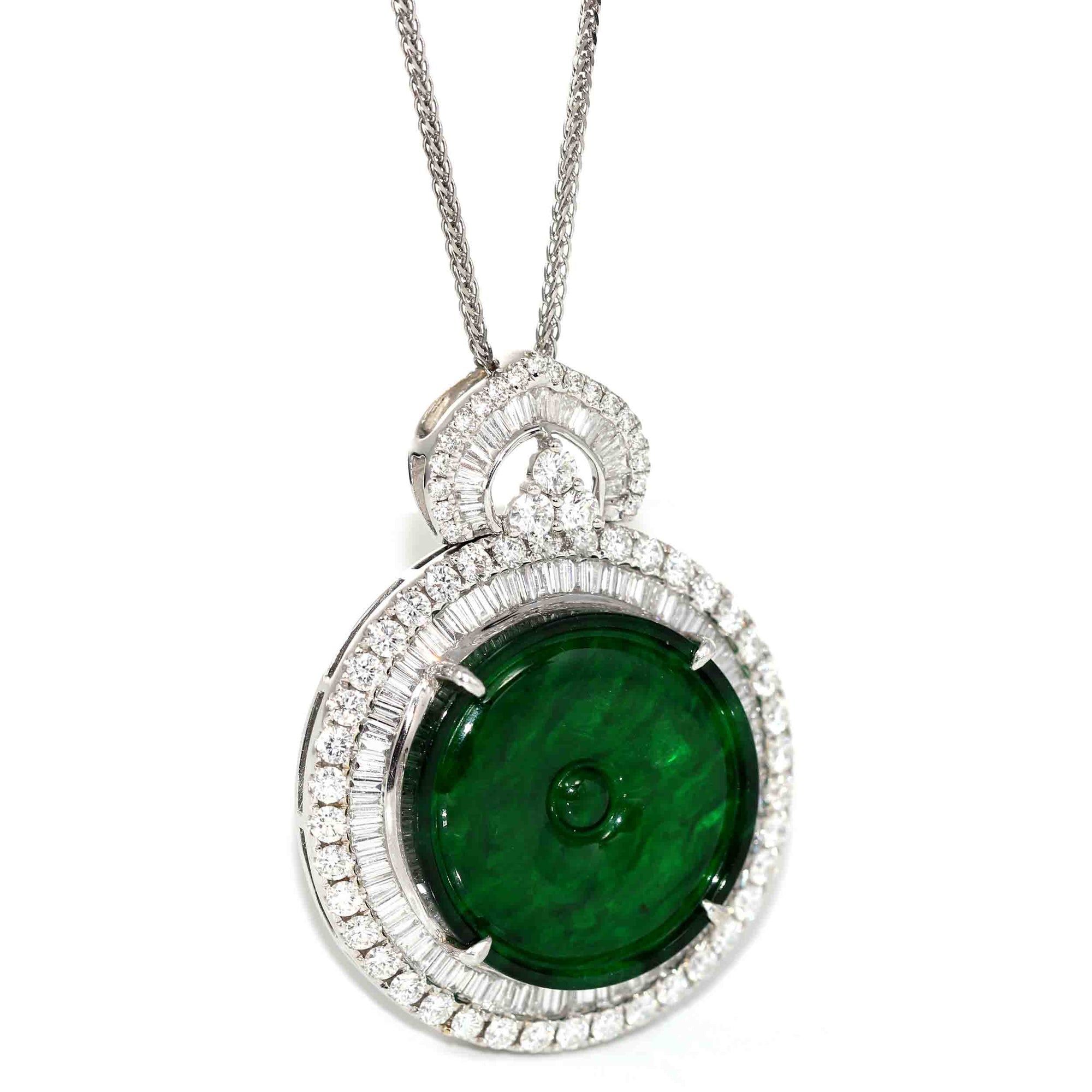 Baikalla Jewelry 18k Gold Jadeite Necklace Baikalla 18K White Gold Genuine Luxury Imperial Jadeite KouKou Pendant with Diamonds