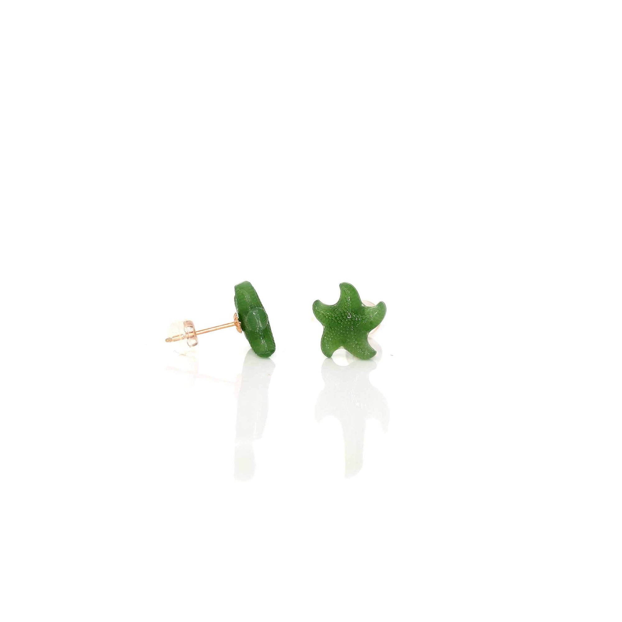 Baikalla Jewelry Gold Jade Earrings Baikalla™18k Solid Gold Real Green Jade Starfish Earrings