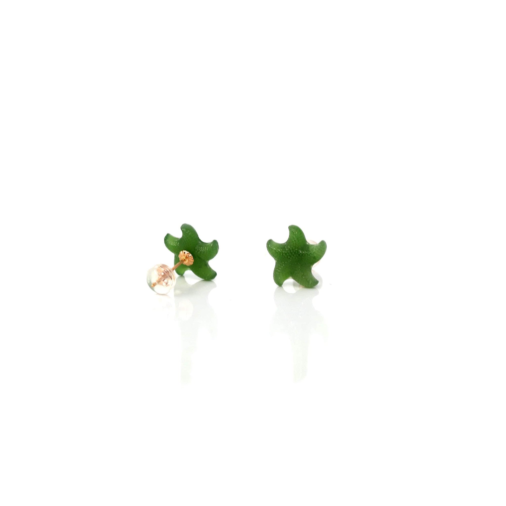 Baikalla Jewelry Gold Jade Earrings Baikalla™18k Solid Gold Real Green Jade Starfish Earrings