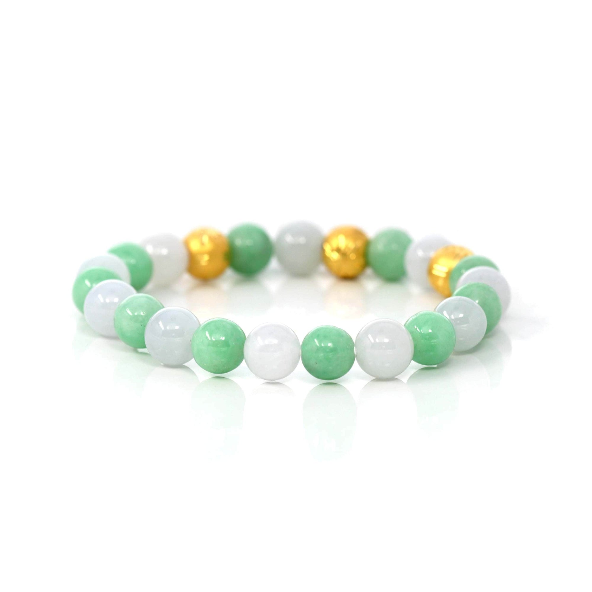 Baikalla Jewelry jade beads bracelet 24K Pure Yellow Gold Star Beads With Genuine Green Jade Round Beads Bracelet ( 9 mm )