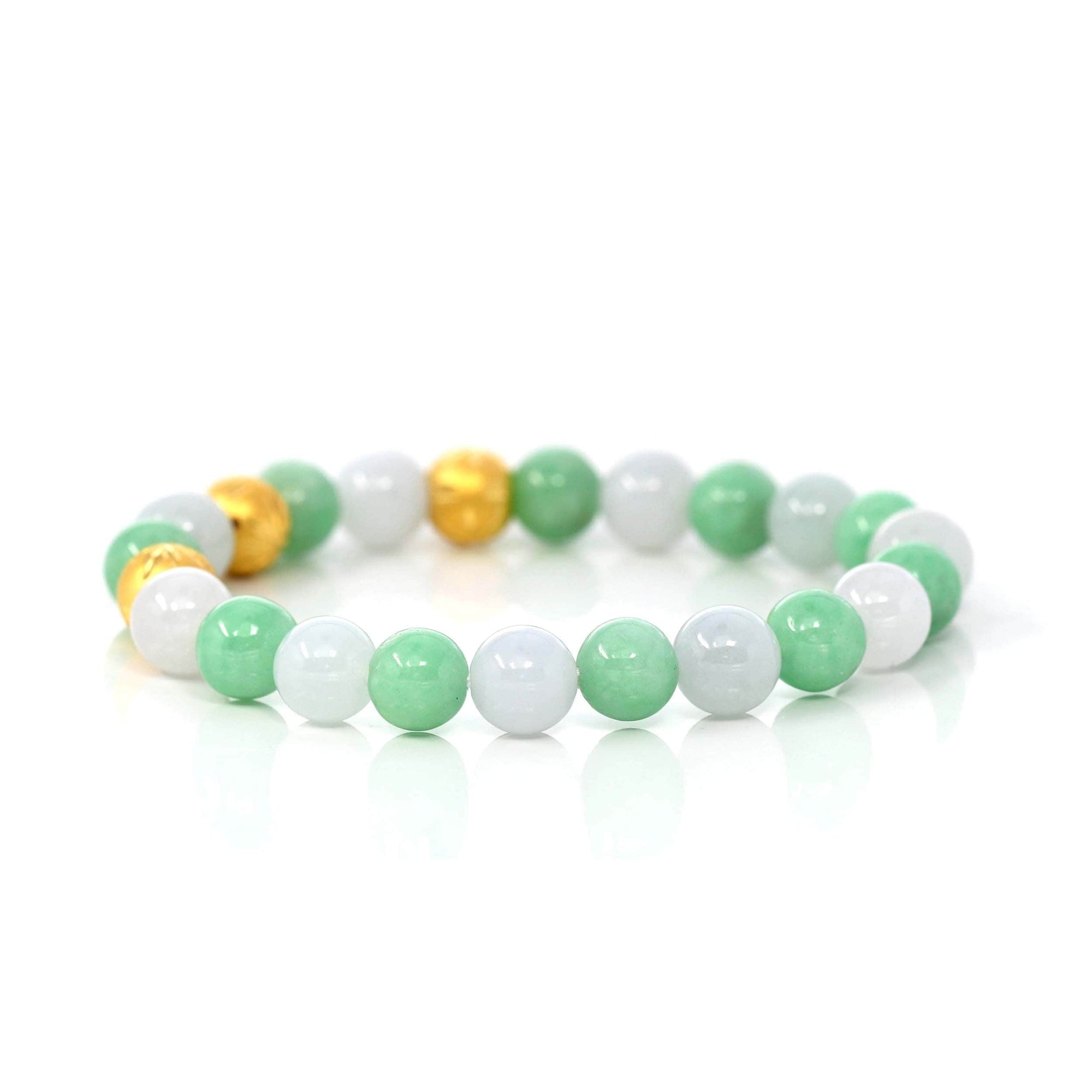 Baikalla Jewelry jade beads bracelet 24K Pure Yellow Gold Star Beads With Genuine Green Jade Round Beads Bracelet ( 9 mm )