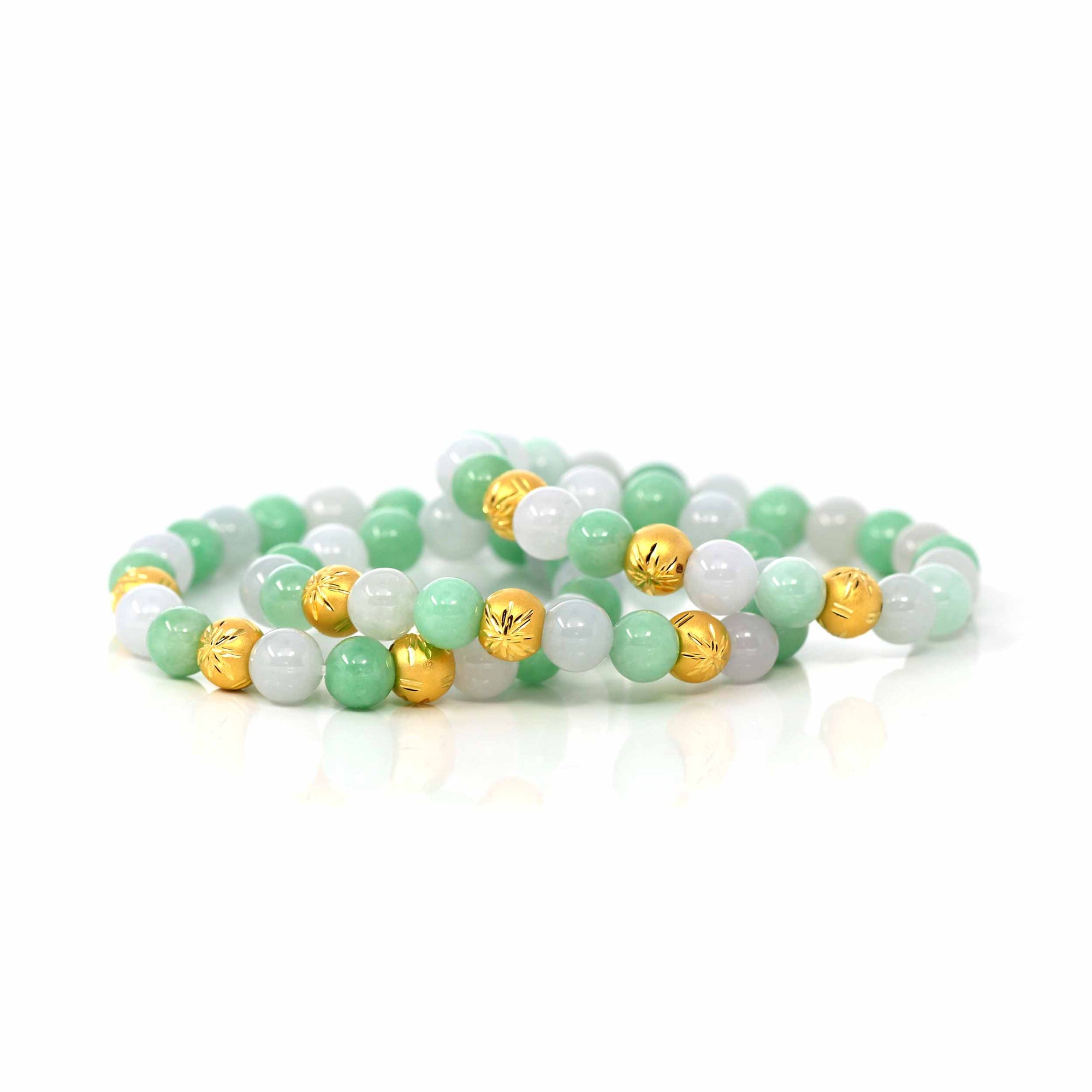 Baikalla Jewelry jade beads bracelet 24K Pure Yellow Gold Star Beads With Genuine Green Jade Round Beads Bracelet ( 9 mm )